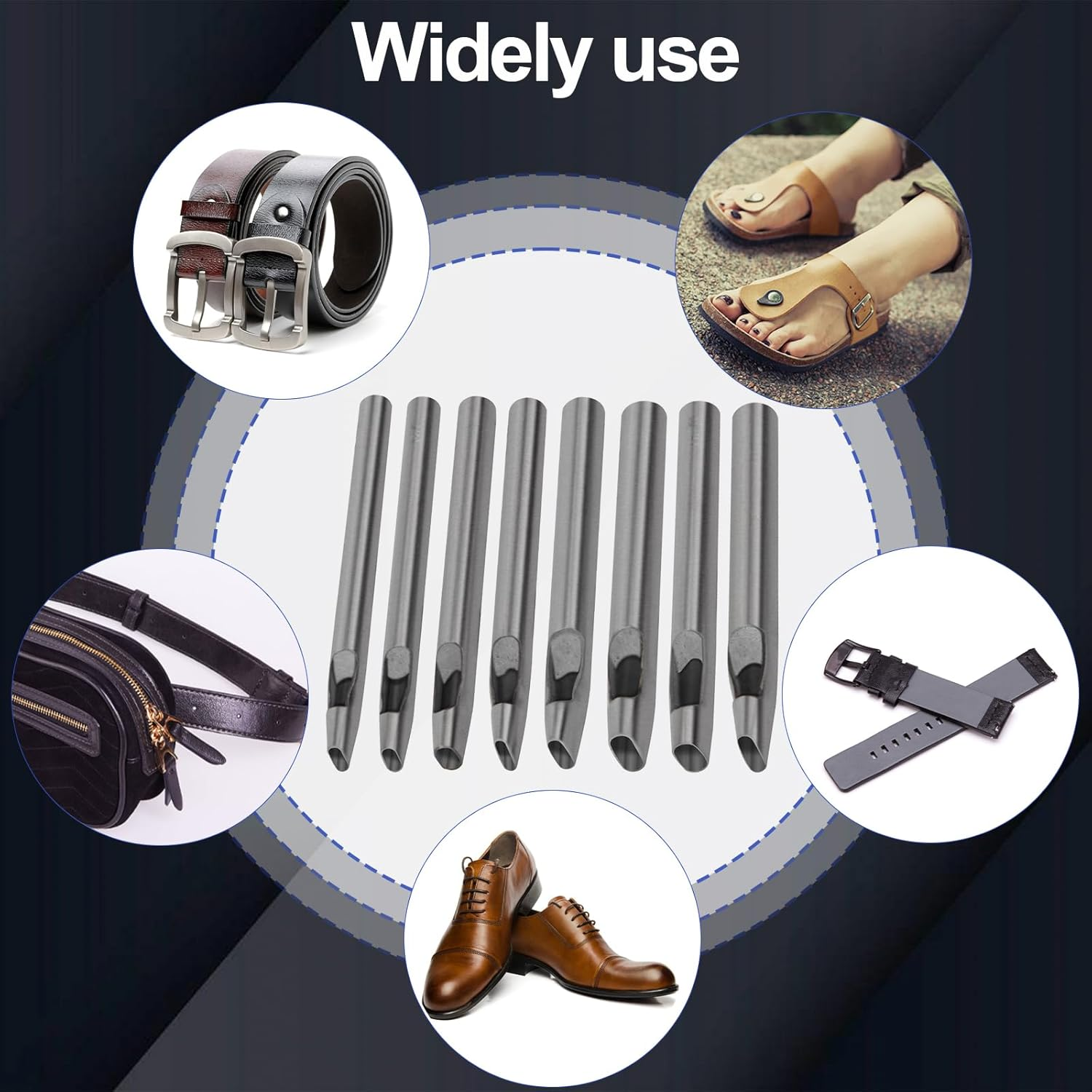 Boyistar 8 Size Oval Hole Punch for Leather 2Mm-5Mm, Leather Craft Punch Tools Set Hollow Punching Oval Belt Hole Cutter Tool for Watch Band, Belt, Leather Crafting with Storage Box