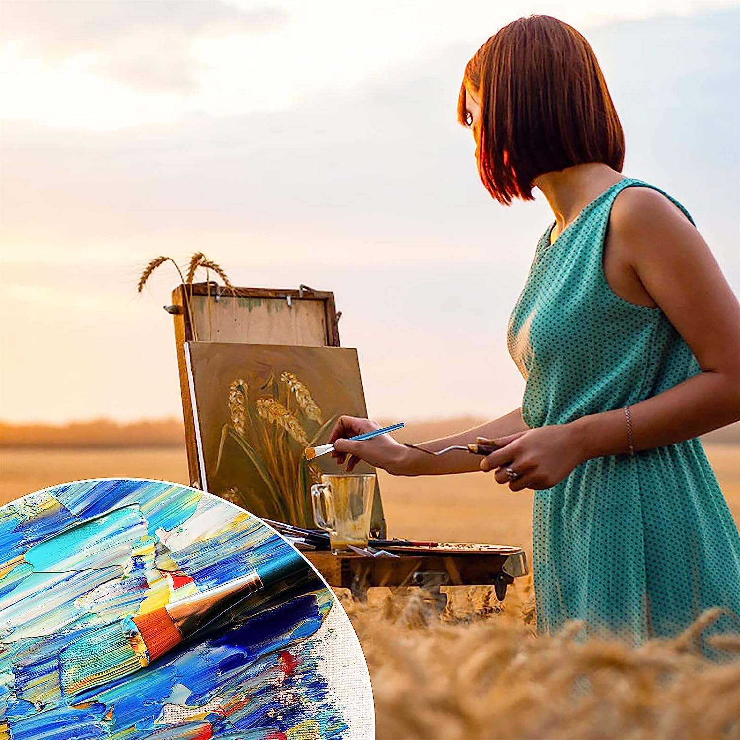 Prasacco 10 Pcs Flat Paint Brushes for Acrylic Painting, 1 Inch Art Paint Brushes Artist Painting Brush for Acrylic Watercolor Oil Detail Painting image number 3