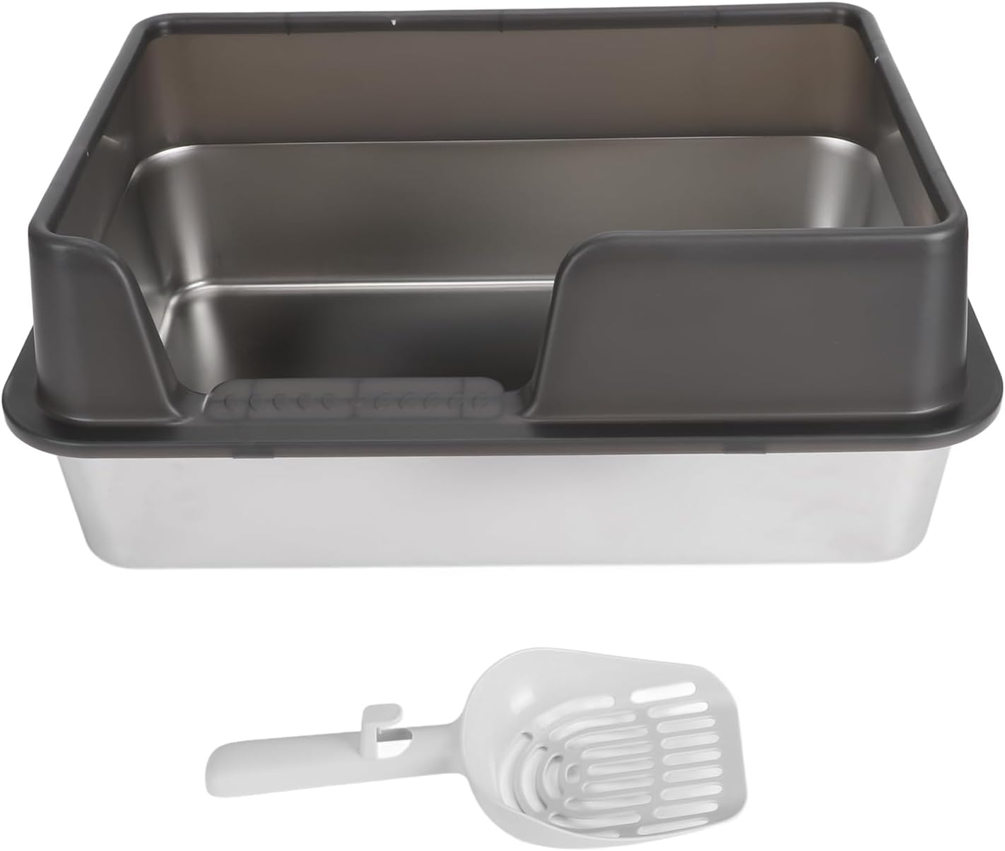 Stainless Steel Cat Litter Boxes, Side Entry High Sides anti Splashing Enclosed Cat Litter Box, Extra Large Metal Litter Pan with Scoop, Easy to Clean, for Small Medium Cats