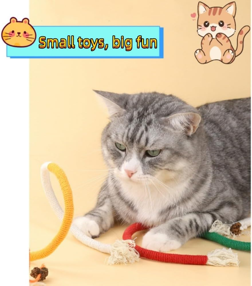 DACUAN Cotton Rope Cat Toy (Indoor Cat), 3 PCS Cat Chew Toy (Teeth Cleaning), Cat and Kitten Interactive Cat Rope Toy