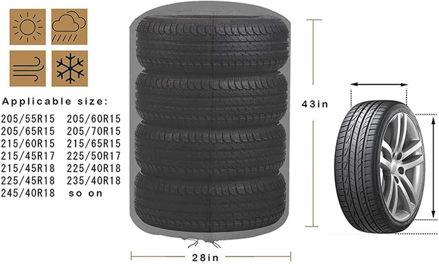 Gvblkq Tire Storage Cover, Oxford Cloth Tire Bag, Spare Tire Storage Bag, Waterproof Tire Cover, Sun Protection Tire Cover, Vehicle Wheel Storage, Automotive Tire Cover,