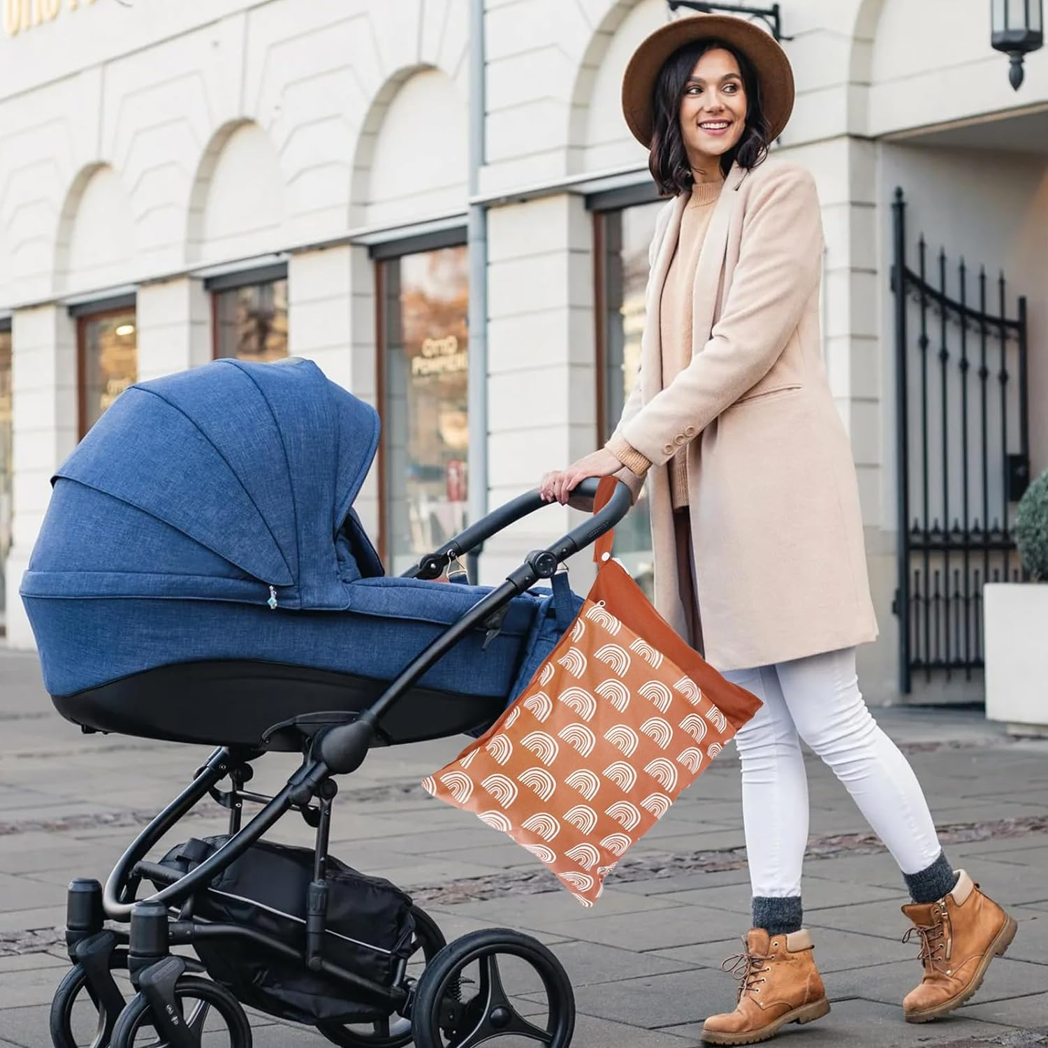 Wet Dry Bags for Baby Cloth Diapers & Breast Pump Parts, Waterproof Reusable Wet Bag with Two Zippered Pockets & Handle, Beach Pool Gym Bag Stroller Yoga Toiletries Daycare Organizer - C image number 7