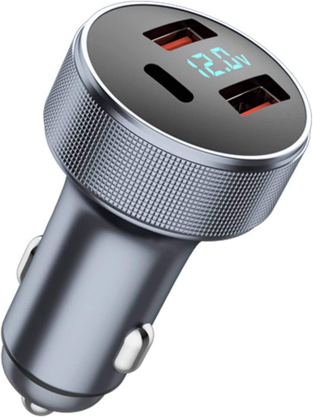 USB C Car Charger 72W PD3.0 Dual QC 3.0 3 Port USB Fast Charging Adapter, Mini Metal USB Cigarette Lighter with LED Digital Voltmeter for Iphone 11/12/13/14, Ipad Pro, Samsung S22/S21