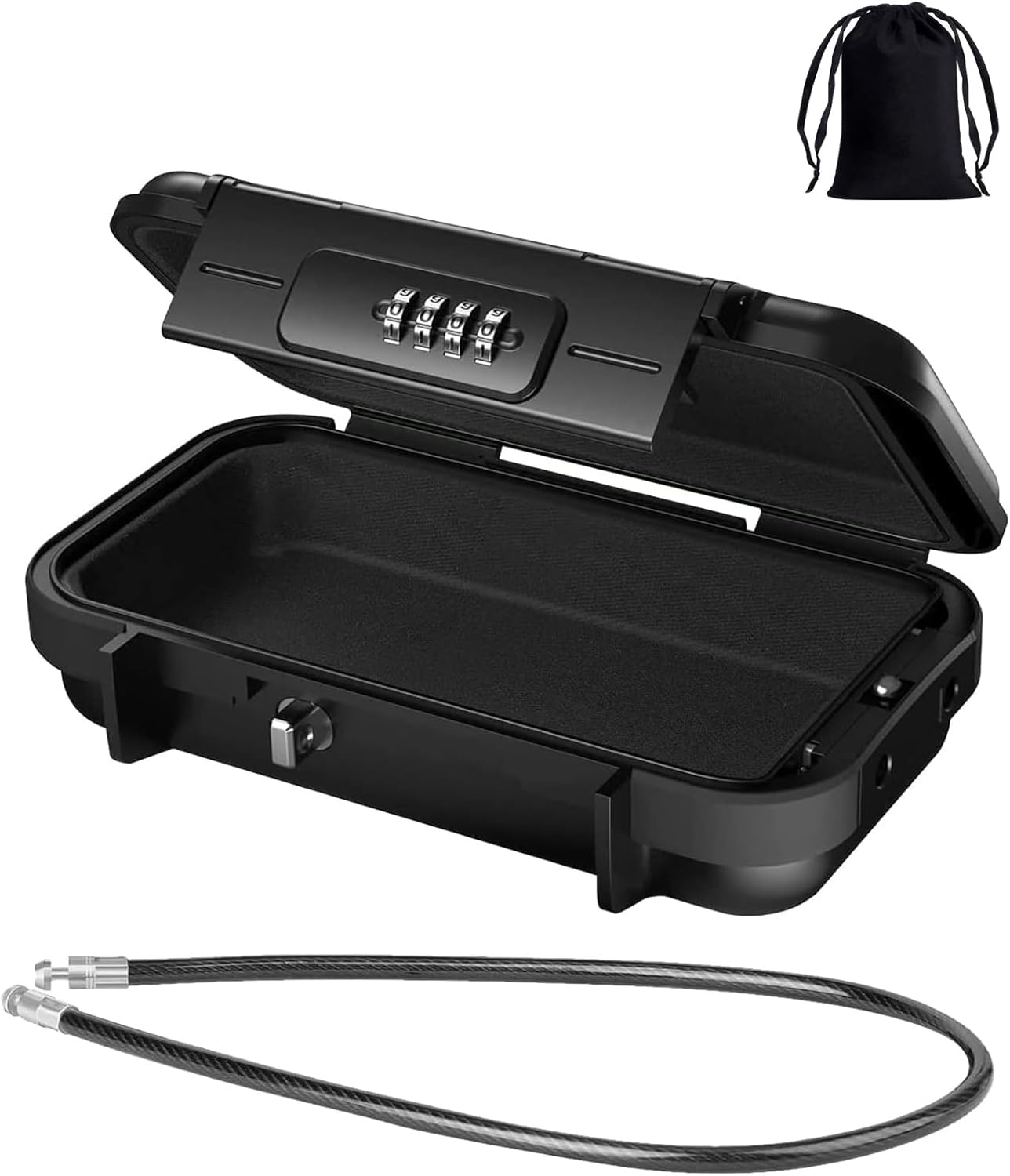 RUNTOO MU Portable Safe Box, Security Lock Case with 4-Digit Code, Waterproof Shockproof Travel Safe Lock Cash Box with Removable Wire Rope for Dorm, Travel, Beach, Hotel, Car, Home, Office image number 6