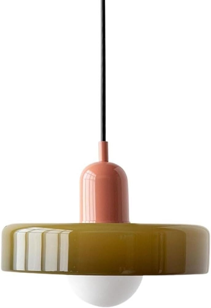 YPDTSNGV Simple Creative Chandelier,Green Glass Pendant Light, Mid Century Modern Hanging Light,Vintage Farmhouse Coastal Hanging Ceiling Lamp,For Kitchen Island Study Room Living Room Bar(Tawny+Green