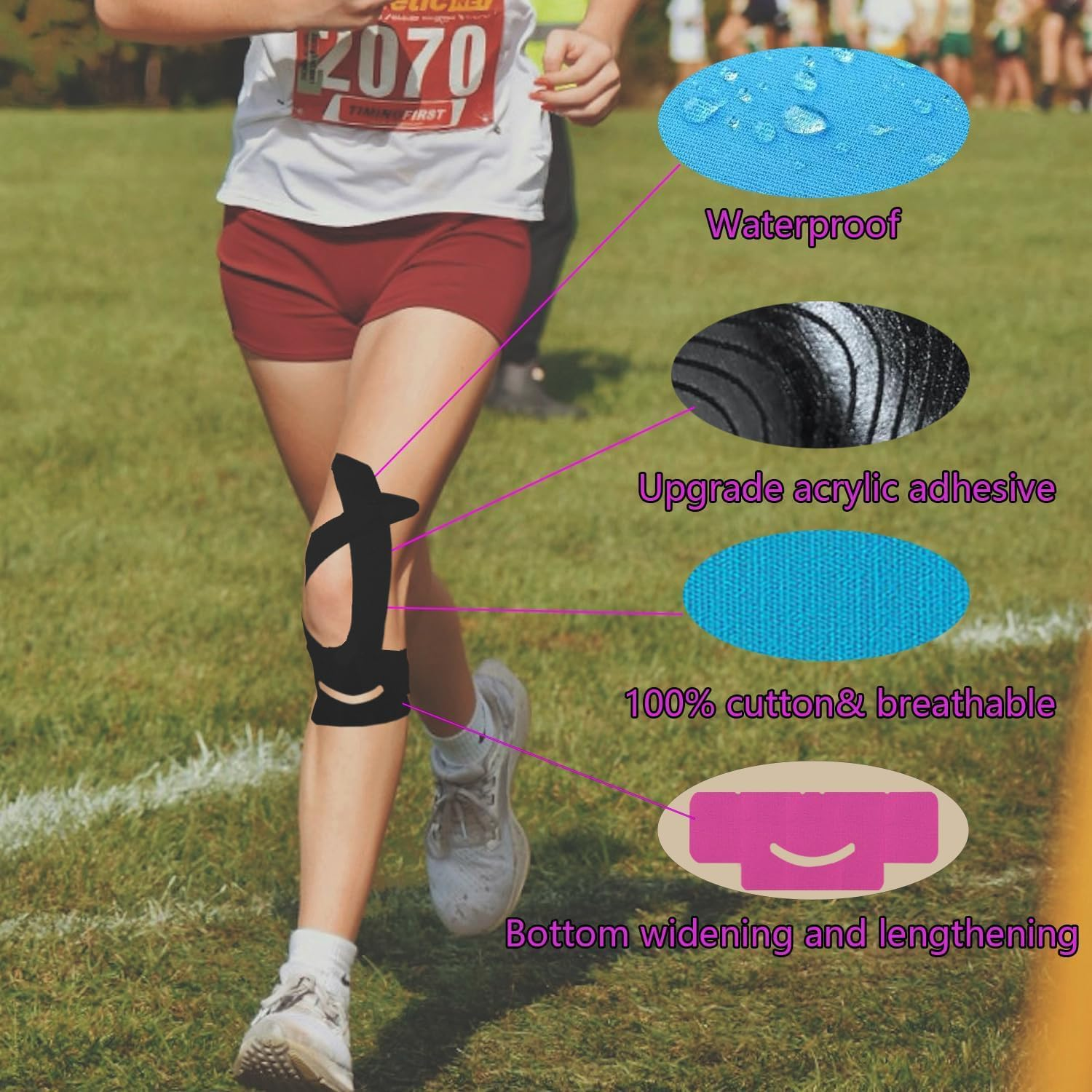 ANAMPION Pack of 12 Kinesiotapes Pre-Cut for Knees (Black, Pack of 12) - Blue image number 3