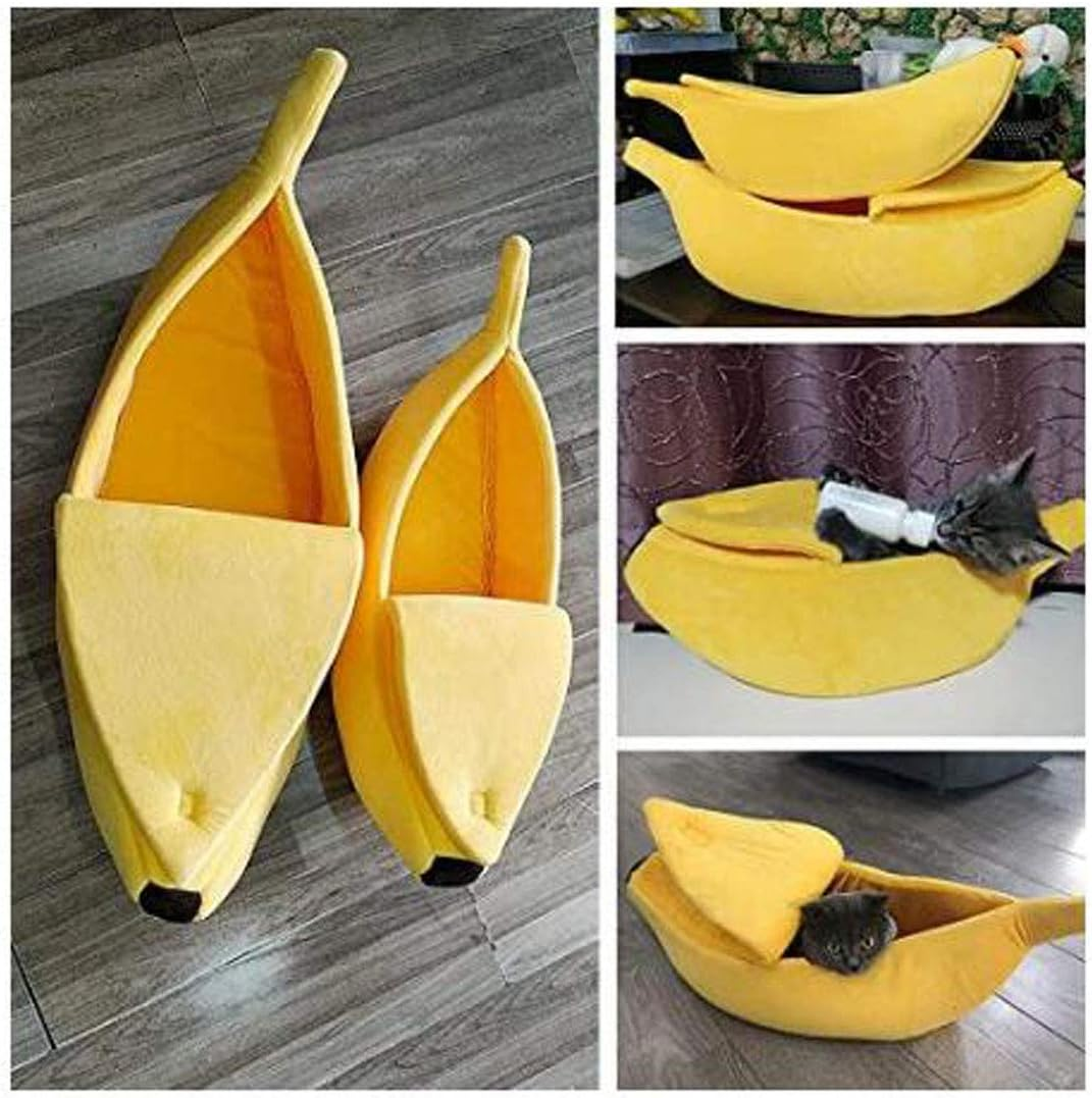 QKWSUGER Cute Banana Cat Bed House Large Size, Pet Bed Cave Soft Cat Cuddle Bed, Lovely Pet Supplies for Cats Kittens Bed, Yellow (Yellow M) image number 1