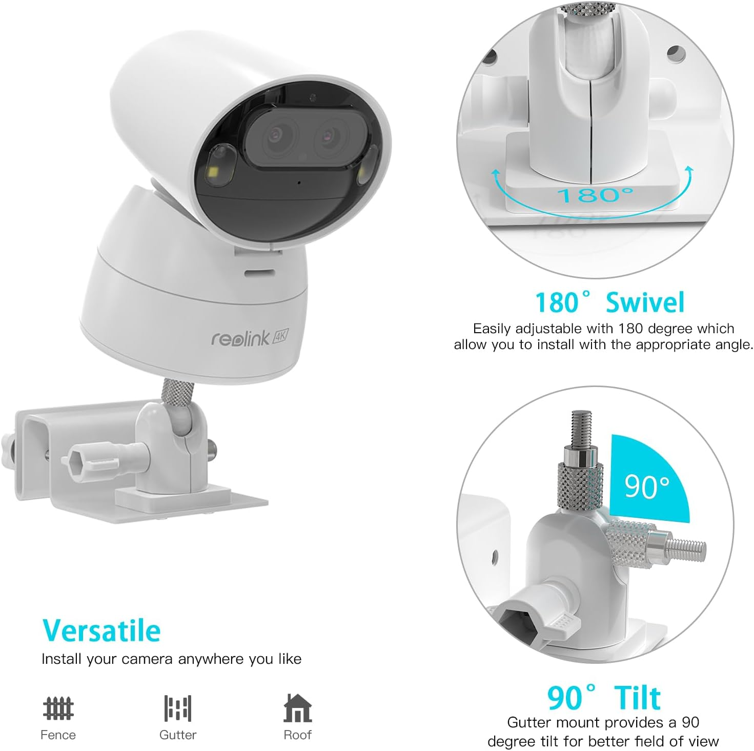 HOLACA Weatherproof Gutter Mount for Reolink Argus Track 4K&Solar Panel- Dual Security Camera and Solar Panel Brackets with Installation Adapter image number 2