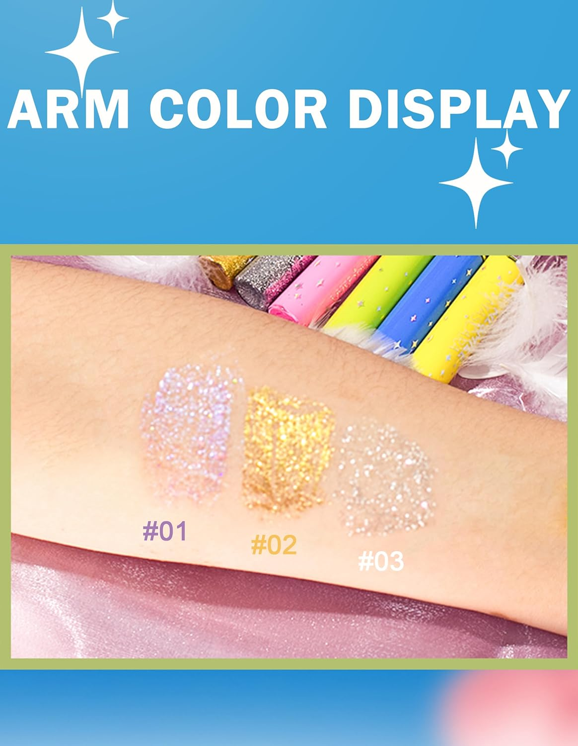 Erinde Glitter Sparkle Mascara, Gold Shimmer Lash Mascara for Lengthening & Defining Lashes, Lightweight Buildable Glitter Mascaras, Long Wearing Lash Makeup for Party Festival Daily Eye Look #02 image number 2