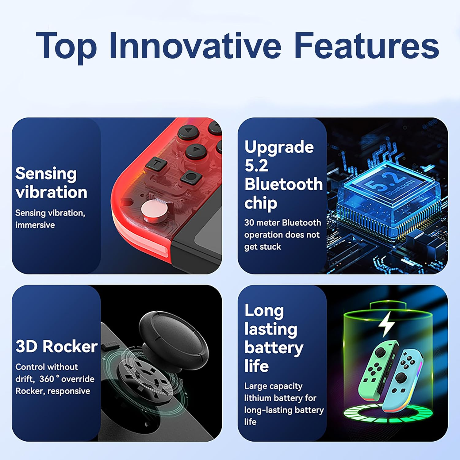 Costec RGB LED Joy Con Controller for Nintendo Switch Replacement for Nintendo Switch Controller, Compatible with Switch, Wireless Left and Right Joy Con for Switch Nintendo Support Dual Vibration/Wake-Up/Screenshot, Joy Con Controller for Switch OLED Lite [White with RGB LED] image number 3