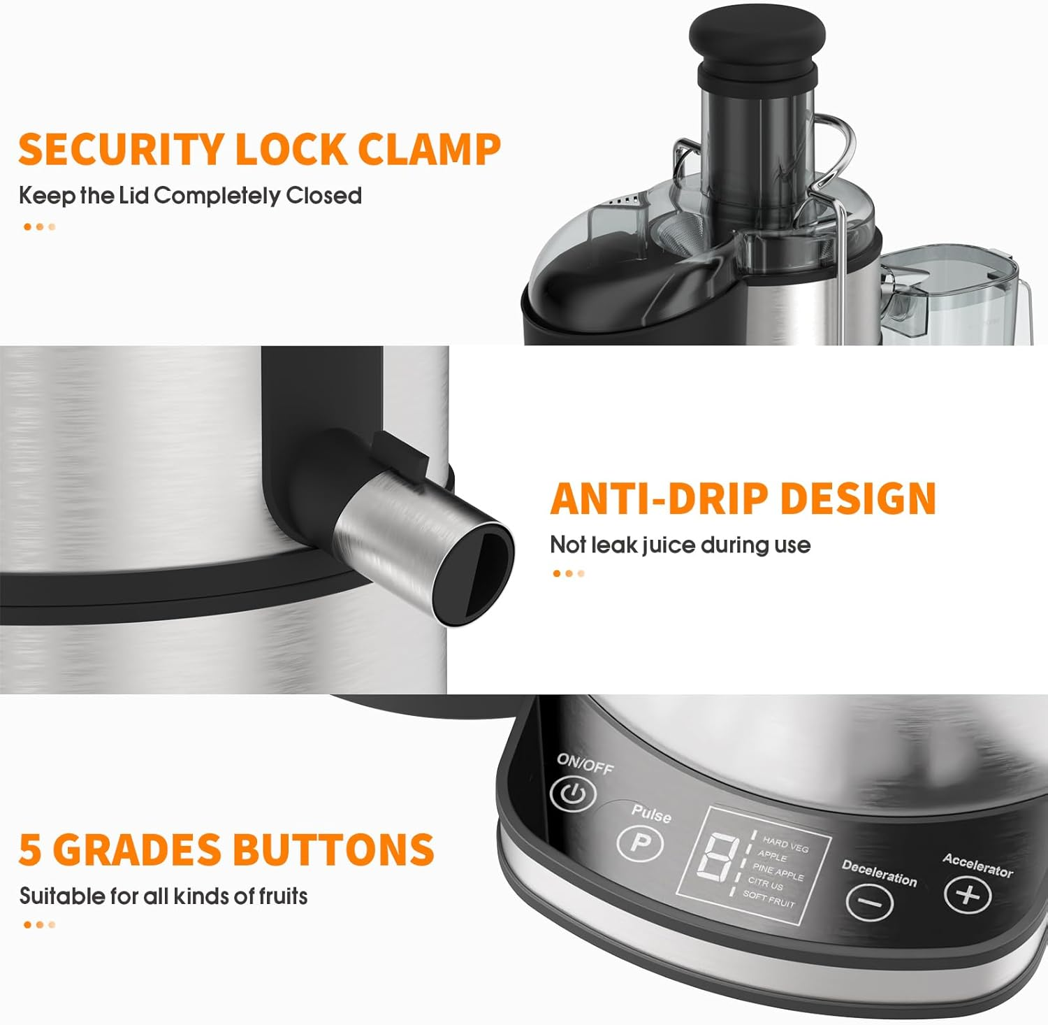 Juicer Machine, 800W Centrifugal Juicer Extractor with Wide Mouth 3.15&rdquo; Feed Chute, LCD Touch Control, Easy to Clean, Stainless Steel, Bpa-Free (Black) image number 1