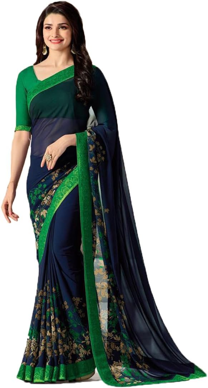 RAJESHWAR FASHION with RF Women'S Pure Georgette Saree with Blouse Piece
