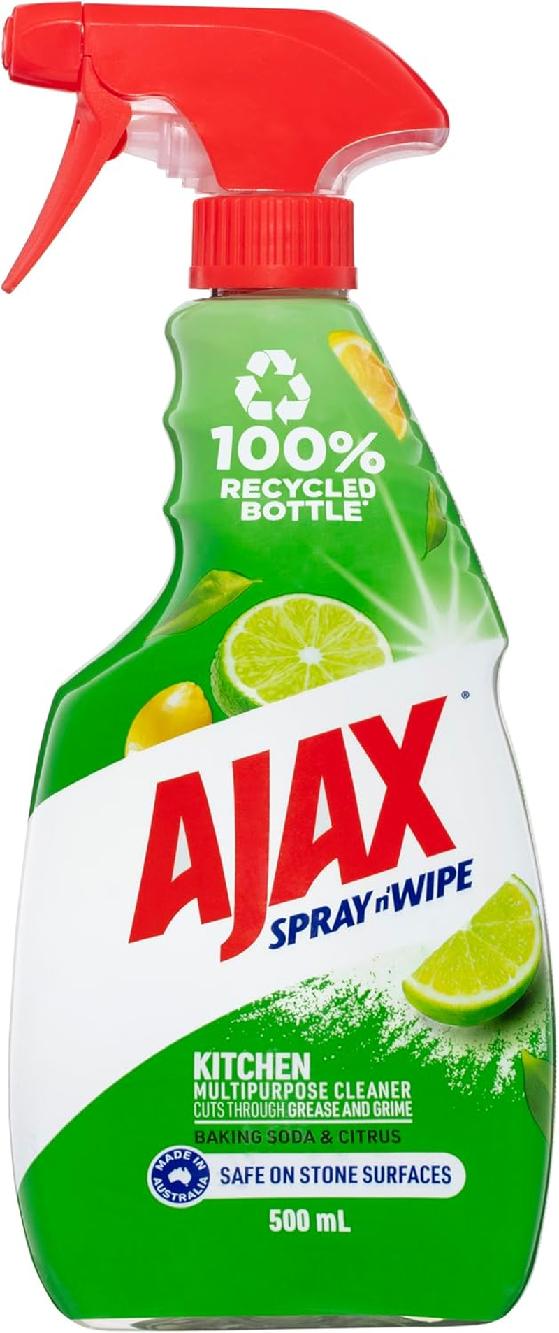 Ajax Spray N' Wipe Multi-Purpose Kitchen Cleaner Trigger, 500Ml, Baking Soda and Citrus Surface Spray, Household Grade and Stone Safe