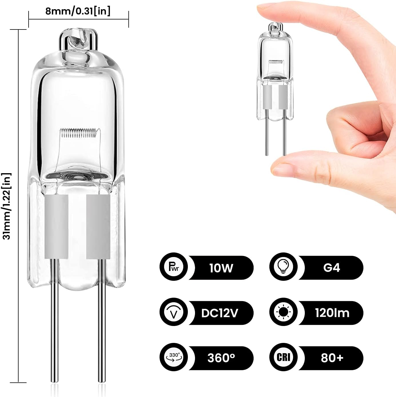 Bonlux 10-Pack G4 Halogen Light Bulbs Dimmable, G4 10W 12V 2 Pin Clear Capsule Lamp Bulb T3 JC Type Bi-Pin Base Replacement Warm White 2800K for Landscape under Cabinet Puck Light Cooker Lighting ﻿ image number 5