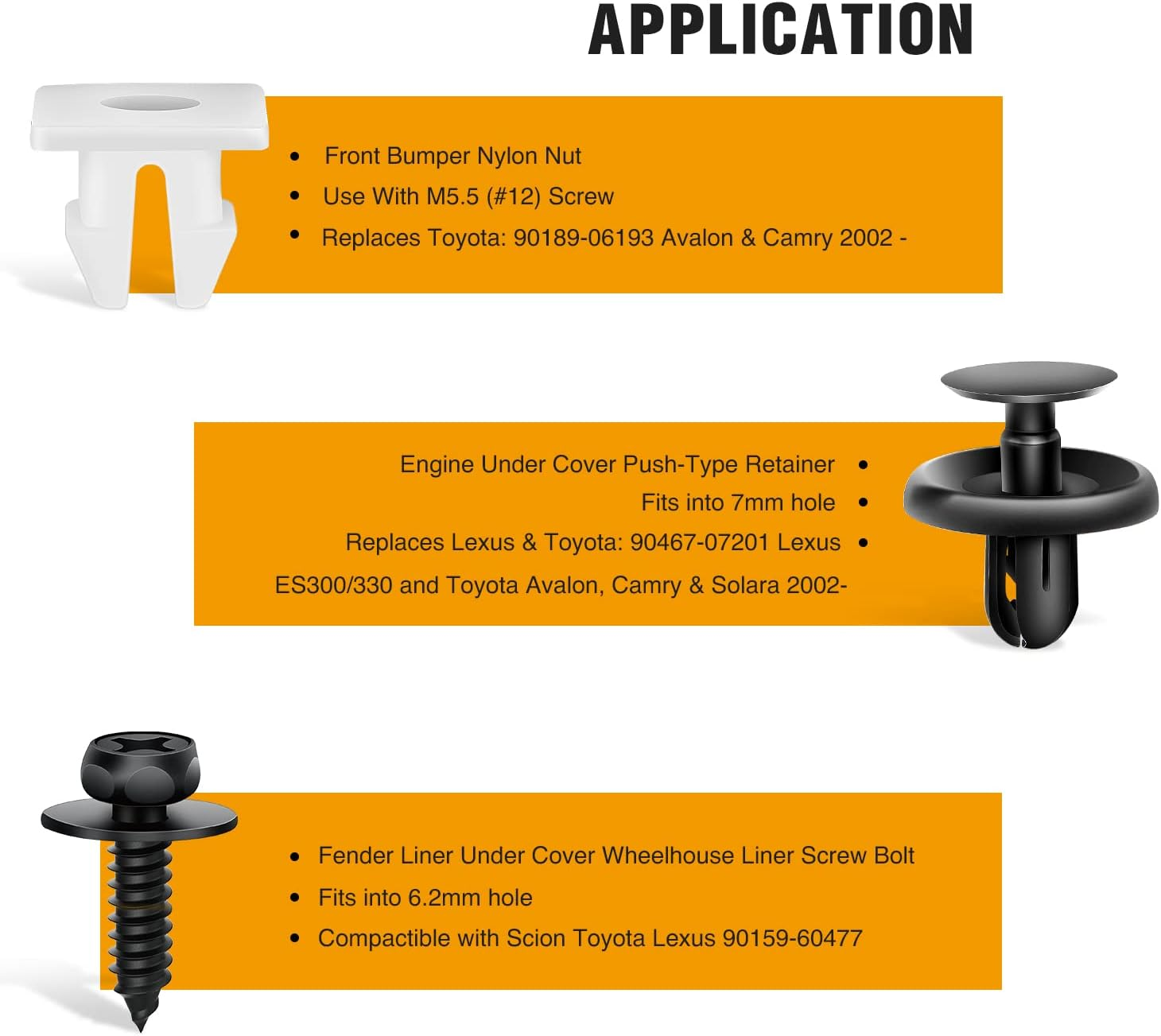 GOOACC 101Pcs Engine under Cover Push-Type Retainer for Lexus &Toyota Clips 90467-07201 Front Bumper Nut Grommet Avalon & Camry 90189-06193 Liner Screw Bolt 90159-60477 with Fastener Remover image number 2