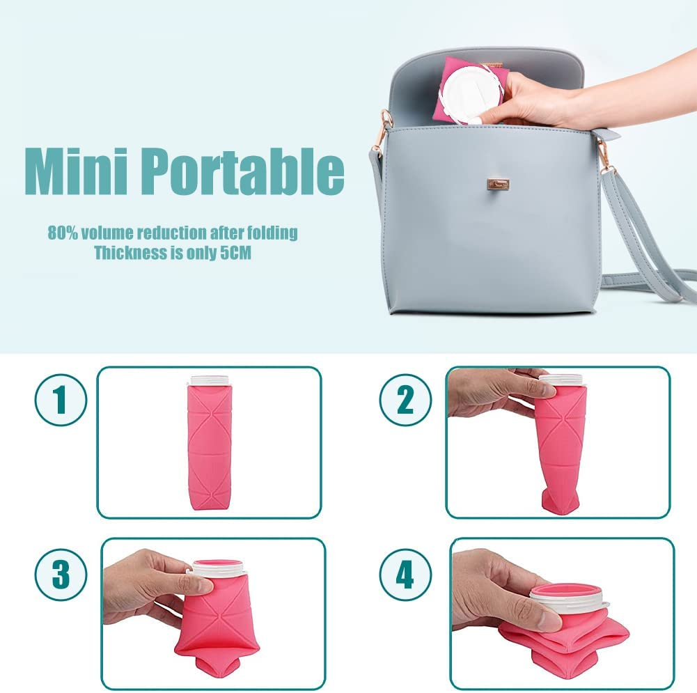 Collapsible Bottle Foldable Food Grade Silicone Water Bottle with Suction Nozzle,Collapsible Leak Proof Water Bottle for Sports,Fitness Gym,Gym Outdoor,Camping Hiking,Travel(Pink,600Ml) image number 2