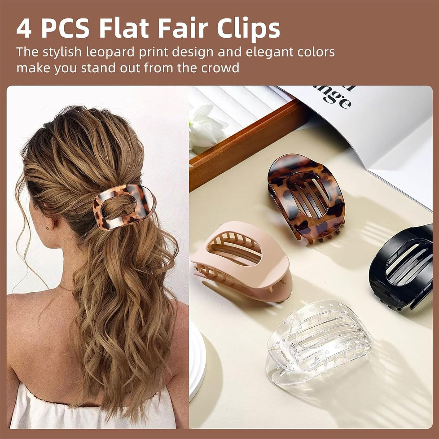4 Pcs French Claw Clips for Women, Simple Elegant Alligator Clip, round Large Flat Hair Clips, Matte Hair Barrettes for Thick Thin Hair (D) - B image number 6