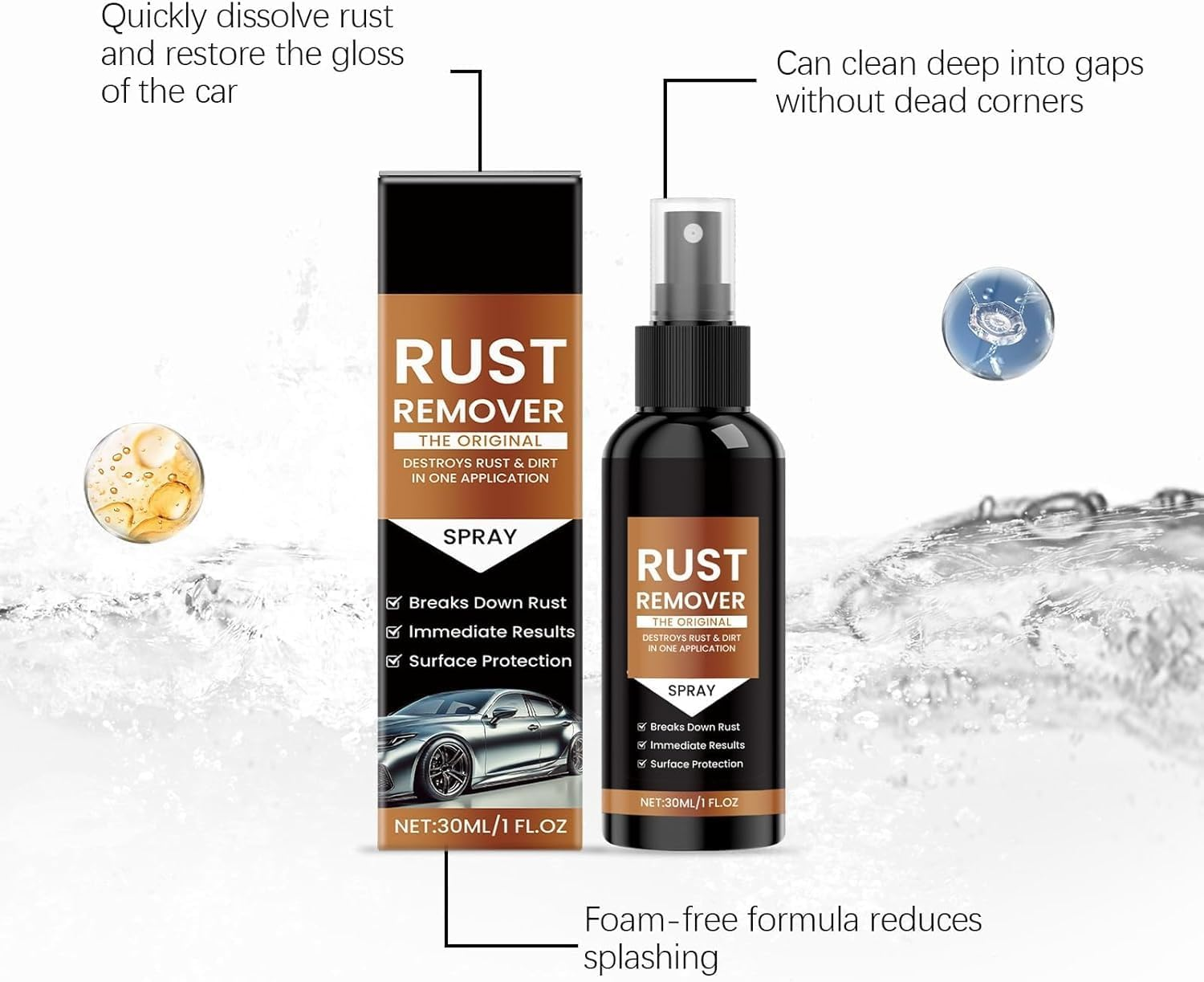 2 PCS Nexa Rust Remover Spray, Nexa Car Scratch Remover,30Ml Iron Stain Cleaner,For Heavy Duty Rust Dissolver for Metal, Tools, Cars, Chains（30Ml） image number 1