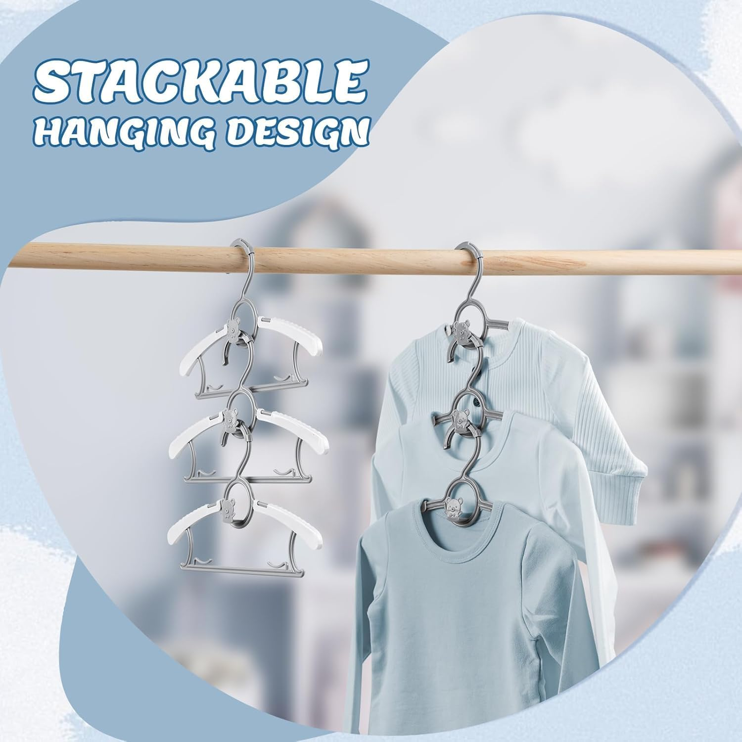 Extendable Stackable Baby Hangers 60 Pack - Adjustable 11-14 Inch Kids Clothes Hangers，Non-Slip Mixed Colors Infant Toddler Hangers for Children Teens (80 Pack Grey)
