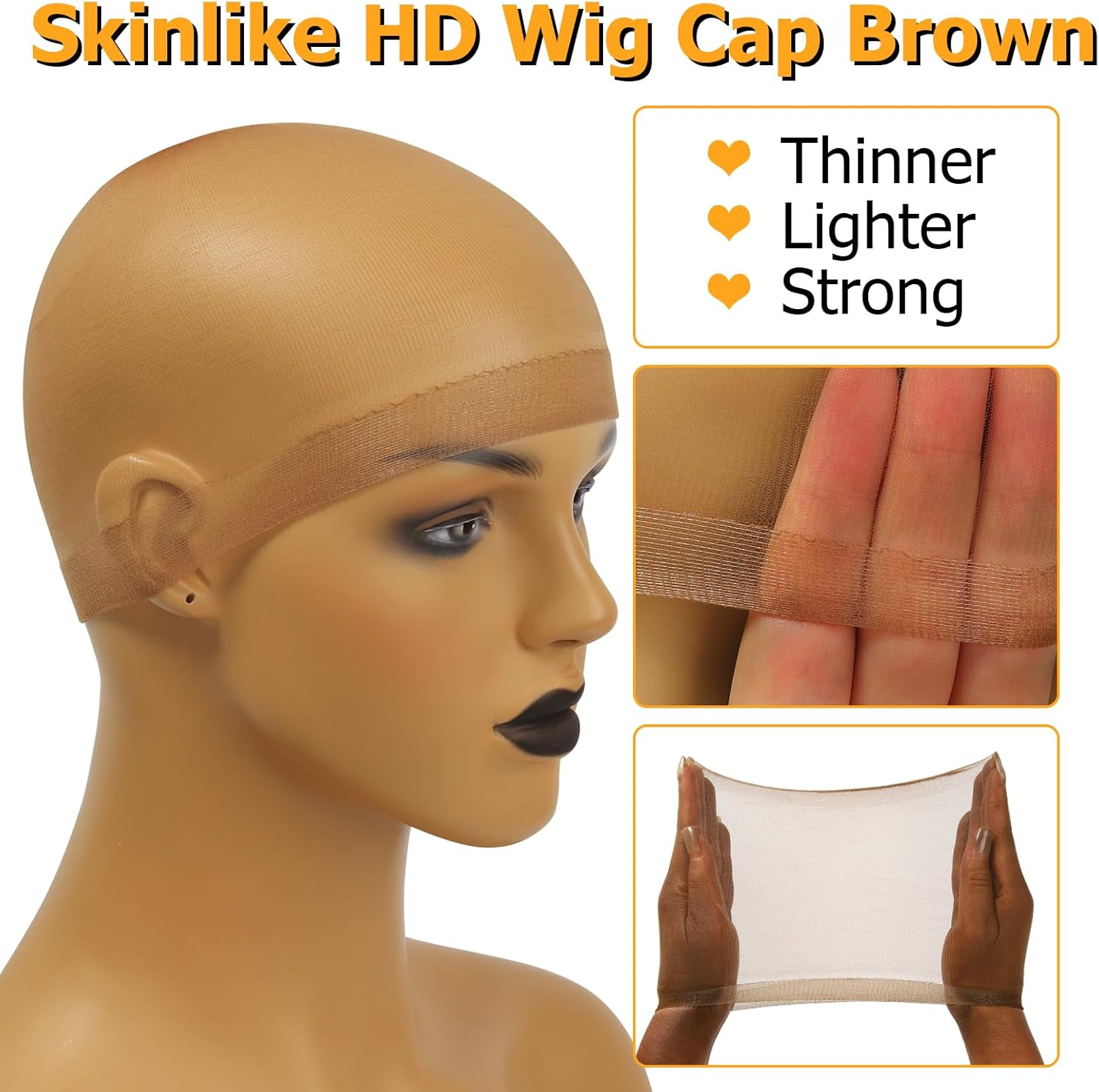 BEEOS Dark Brown Skinlike HD Wig Cap for Women, 4 Pieces Invisible Ultra-Thin Stretchy Stocking Caps for Lace Front Wigs