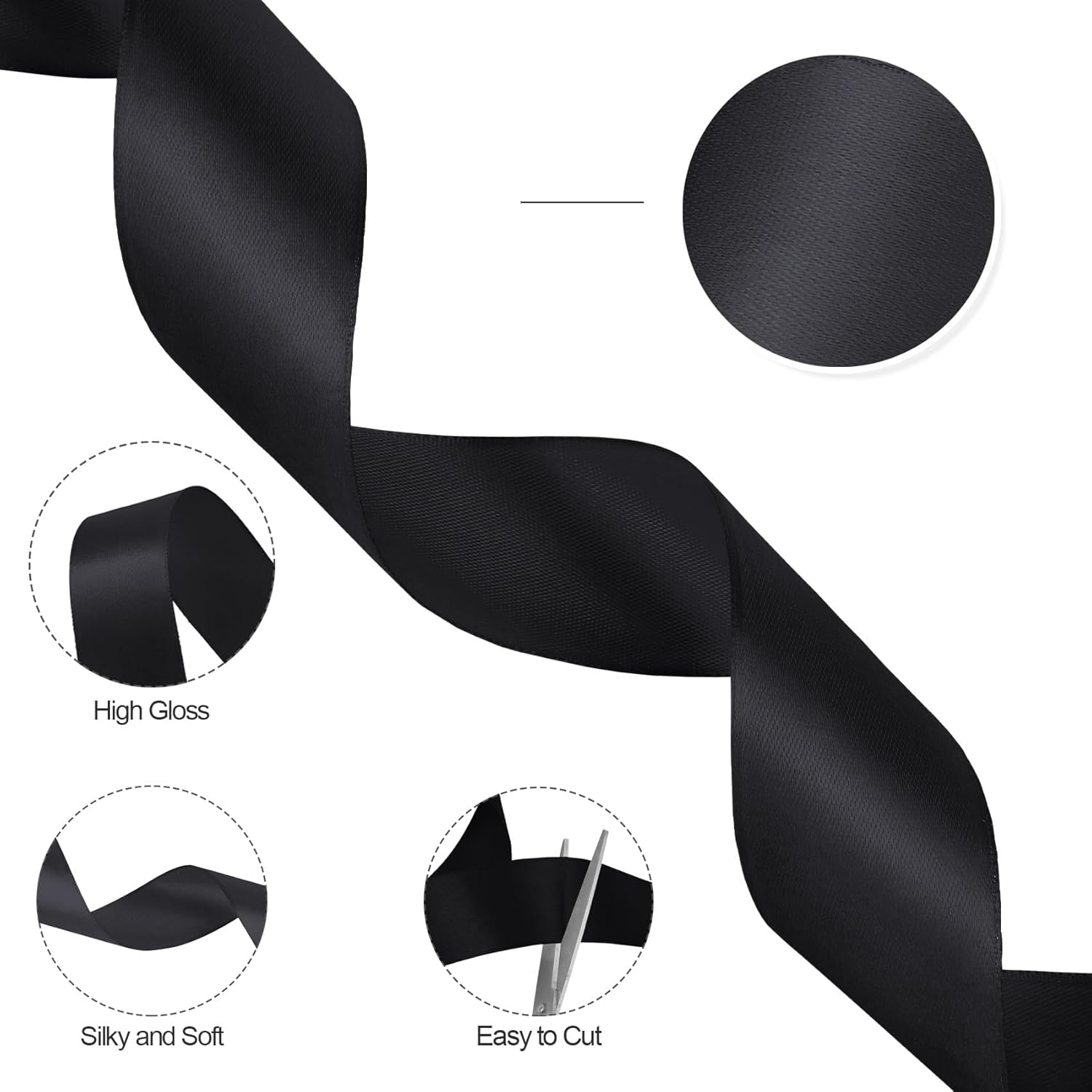 Black Ribbon for Gift Wrapping Ribbons for Crafts Ribbon for Flower Bouquet 100 Yards 1 1/2 Inch Black Ribbon for Gift Wrapping, Graduation Gifts Satin Ribbon, Wide Ribbon for Flower Bouquet, Black Silk Bow Ribbons Halloween Decorations - Green image number 5