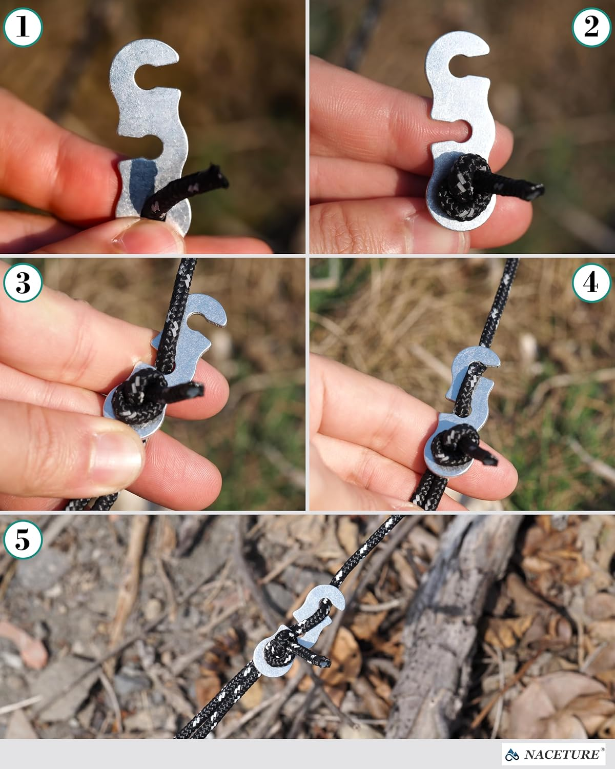 Rope Tensioner (10 Pack) Aluminum Alloy Camping Tent Guyline Cord Adjuster Camping of Gear for Camping, Hiking, Backpacking Ultralight Tent Stakes Guy Lines (Sliver 10 Pack) - Black image number 3