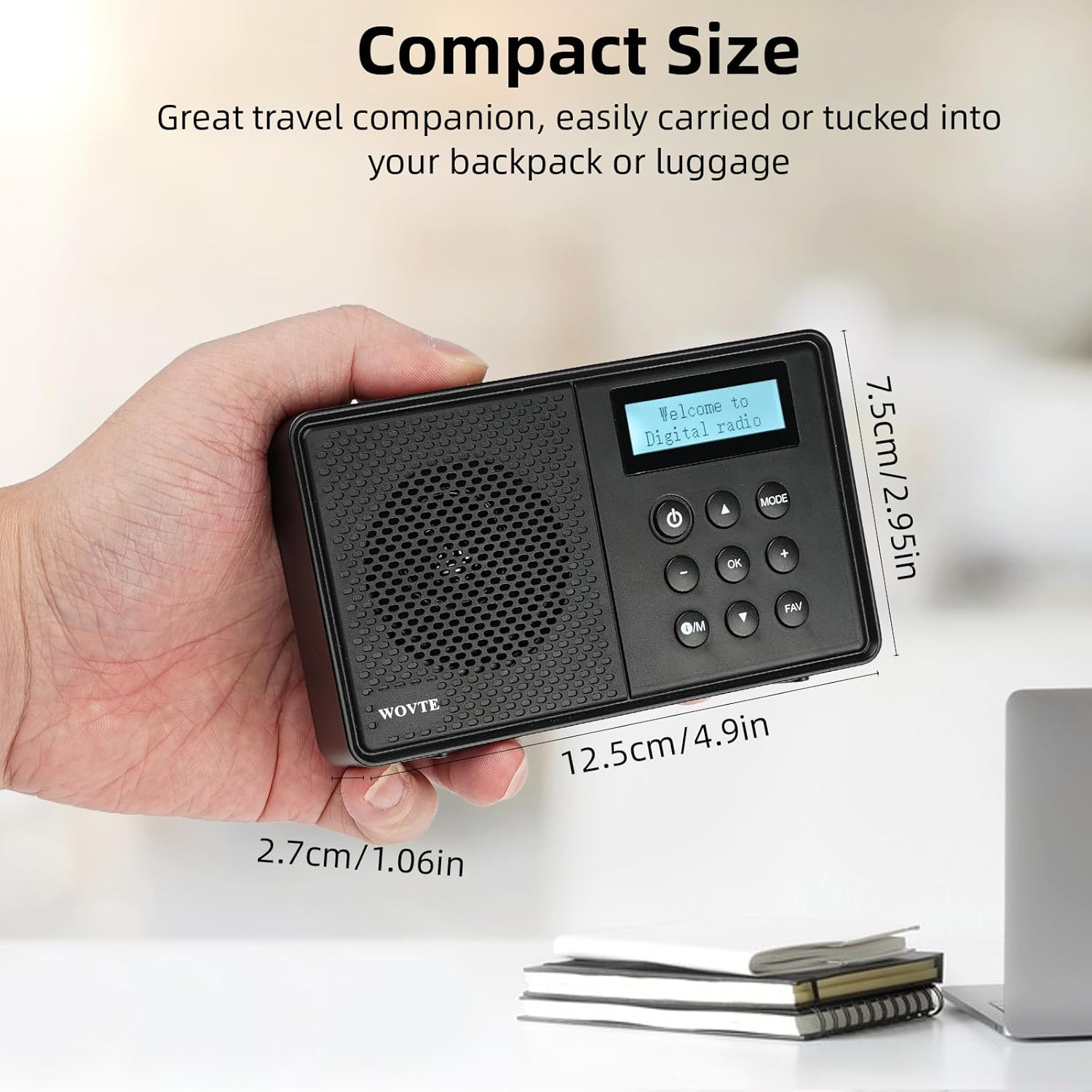 DAB Radio Portable, WOVTE DAB+ Digital Radio Rechargeable FM Radio, Small Radio with Bluetooth, DAB Radio Mains Powered or Battery with 40 Presets LED Display Alarm Clock Sleep Timer Headphone Socket image number 5