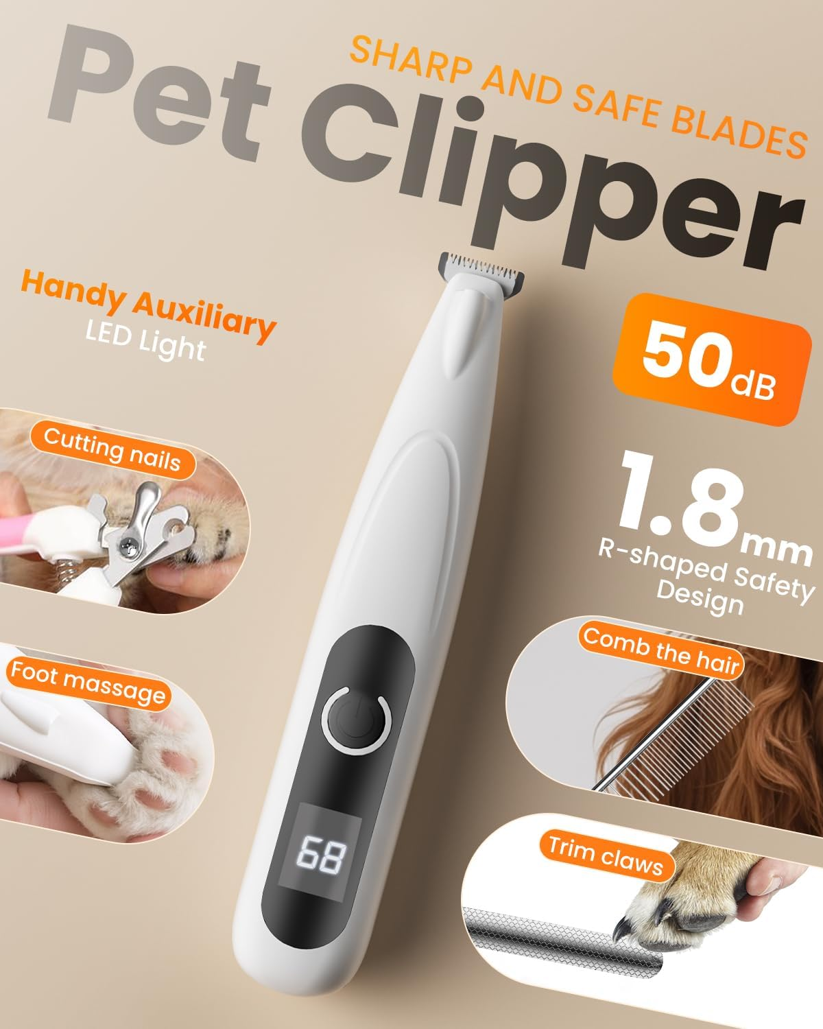 Micomlan Dog Clippers Grooming Kit - Low Noise Dog Paw Trimmer Nail Grinder Tool for Small & Large Pets with Thick & Heavy Coats, Rechargeable Cordless Shaver Grooming Supplies for Pet Cats Dogs image number 4