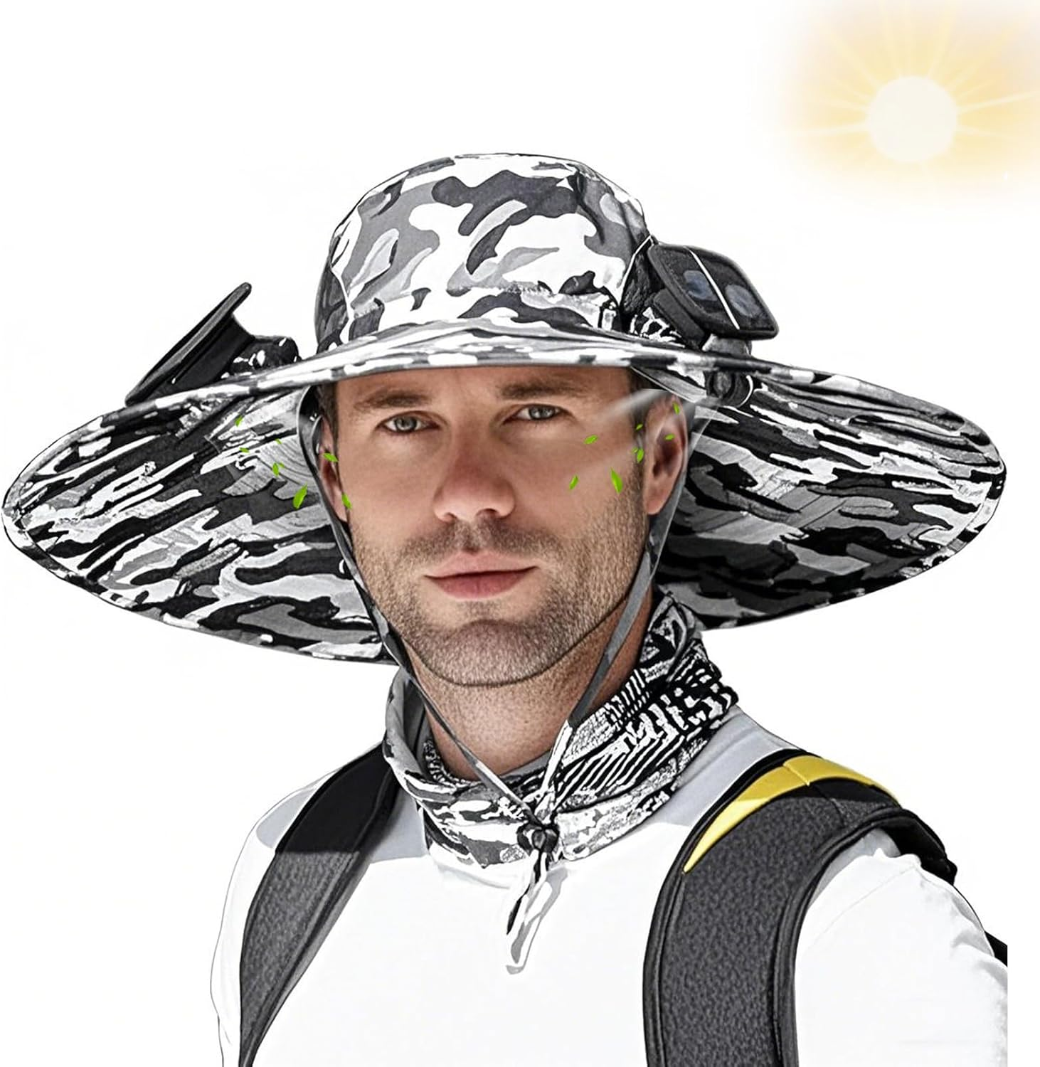 Wide Brim Solar Fan Hat, Solar Powered Hat Fan, for Hiking, Camping and Fishing