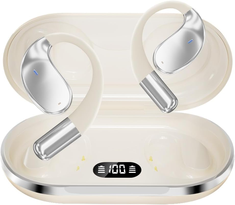 Caijin Wireless Bluetooth Sports Earbuds with Bluetooth 5.4 Technology, Open Ear Hook Design, Powerful Bass, ENC Noise Cancellation, IP54 Waterproof, 60 Hours Playtime (Black)