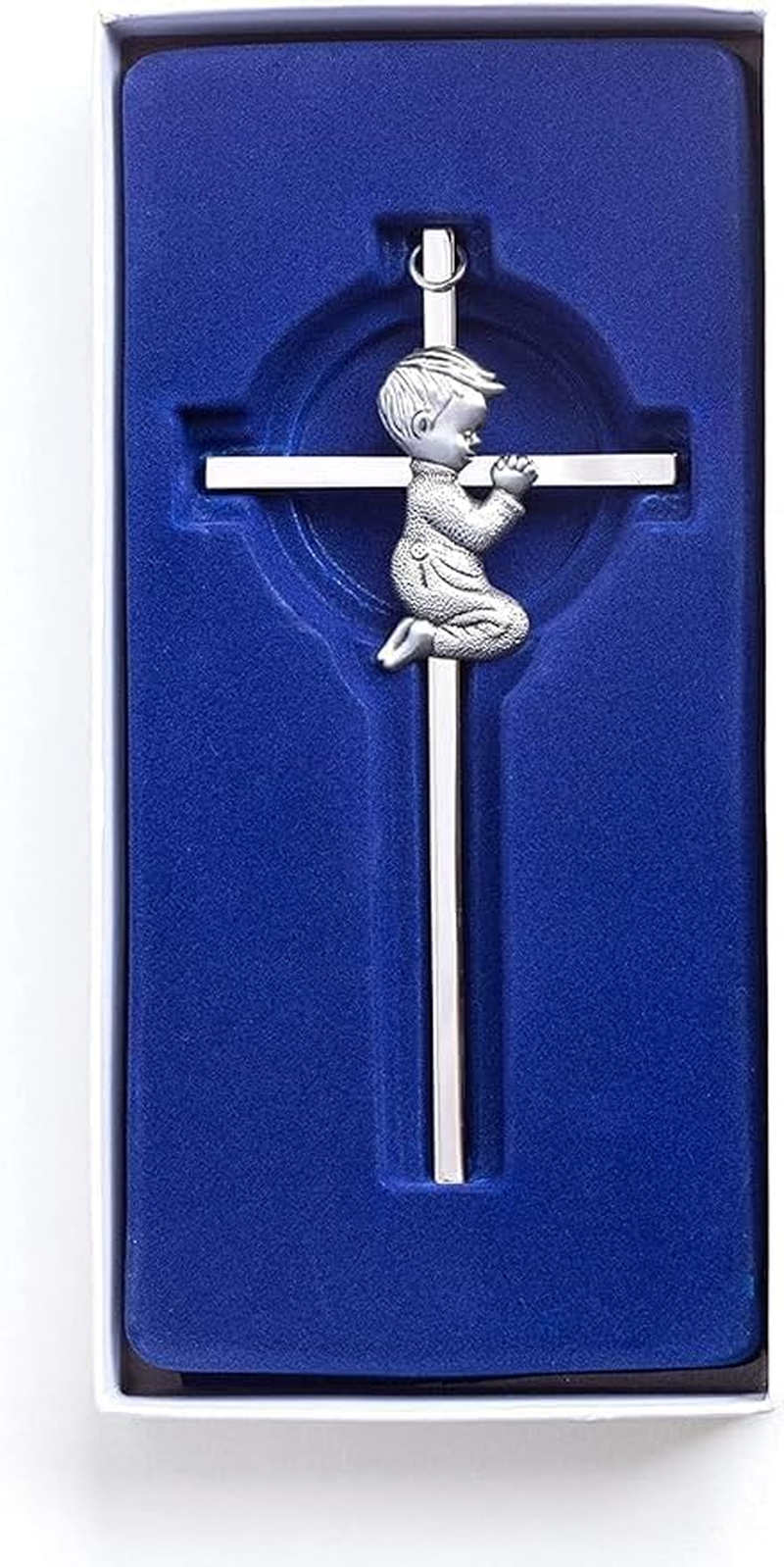 Silver Boy Wall Cross, Blessing Baby Metal Cross, Praying Boy Plaque Wall Decor Cross, Great for Baptism, Perfect for First Holy Communion, Baby Shower, Birthday and Christening (2) image number 2