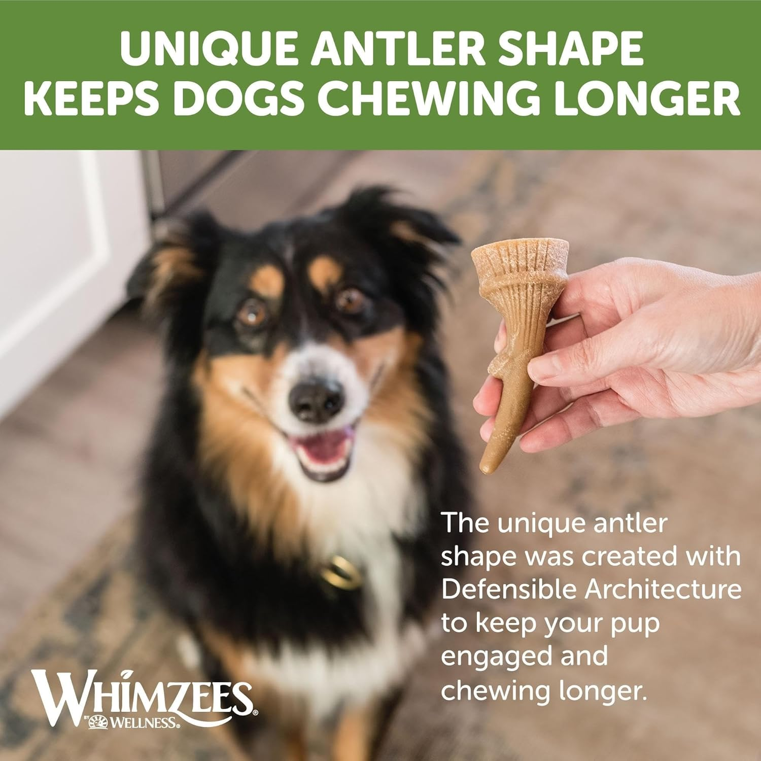 WHIMZEES Antler Dental Dog Treats, Bulk Box, Medium (12-18 Kg Dogs), Natural Daily Dental Chews (66 Count) image number 2