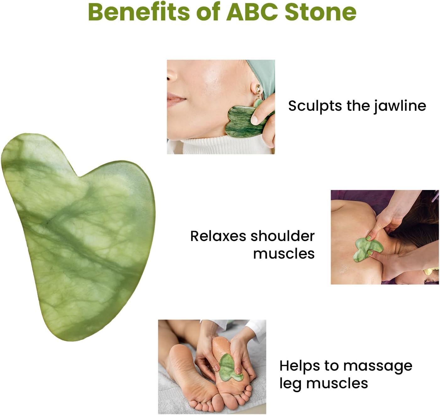 Aayuleubeda Badi Care ABC Face Roller & Massager Anti-Aging Facial Roller Natural Green Jade Beauty Massager Tool Skin Tool for Face Neck Eye to Reduce Wrinkles and Relax Body Muscles (Stone Roller) image number 2