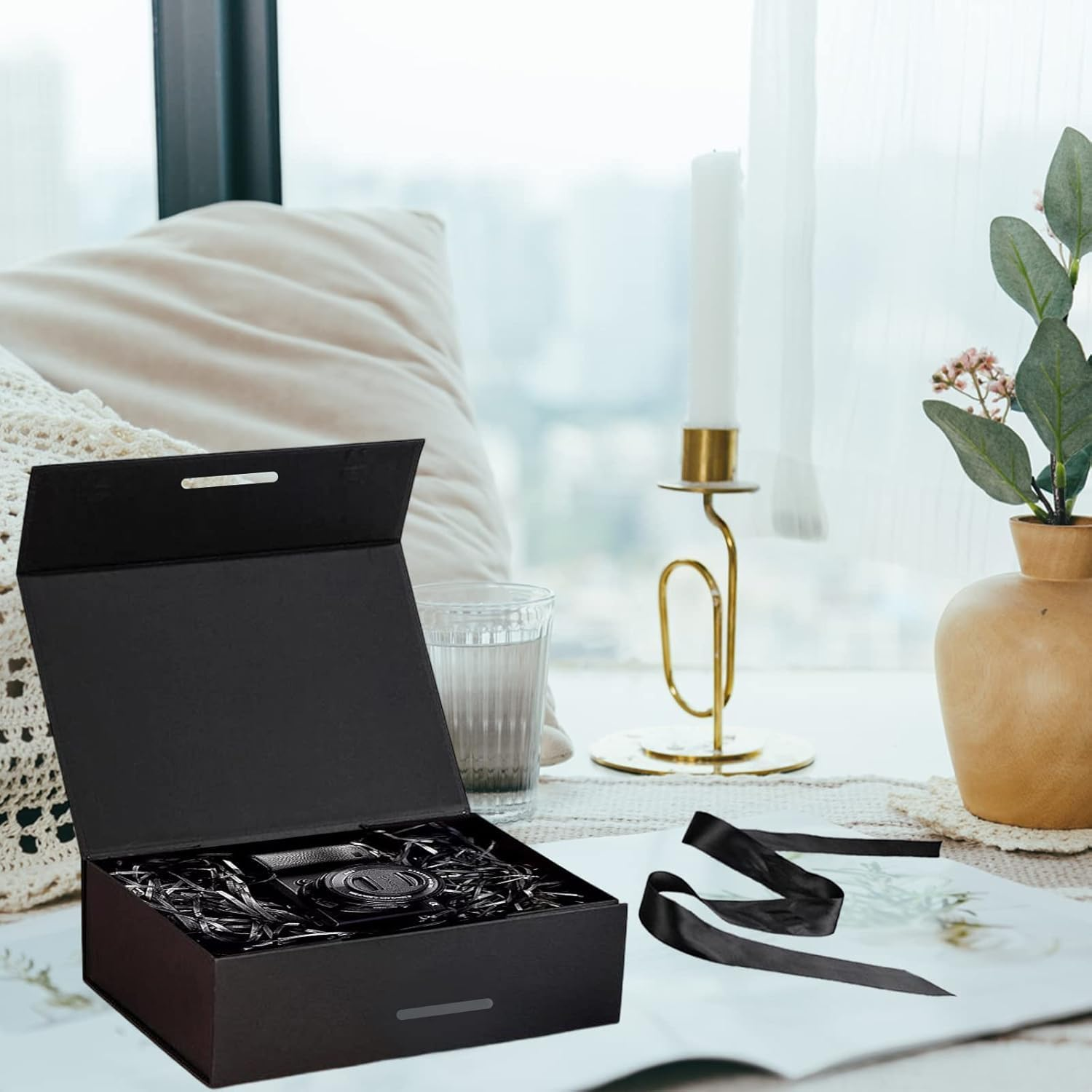 DAIYEE 5-Pack Large Magnetic Lid Gift Boxes with Ribbon Closure - 26X19X8Cm Luxury Black Decorative Packaging for Multi-Occasions