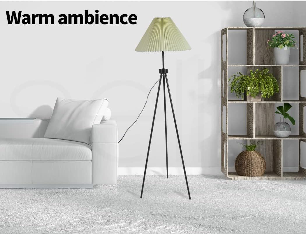 EMITTO Modern Tripod Floor Lamp Linen Fabric Lampshade Home Decor Reading Beige image number 4