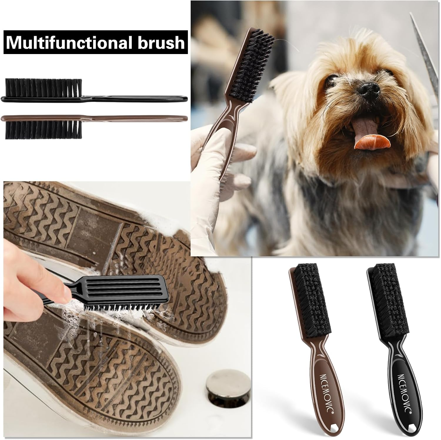 NICEMOVIC 10 Pcs Barber Clipper Cleaning Brush, Barber Accessories Cleaning Supplies, Blade Trimmer Cleaning Mini Brush Bulk Set Duster Manicure Nylon Brush Hair Styling Brush Tool (Black&Brown) image number 1