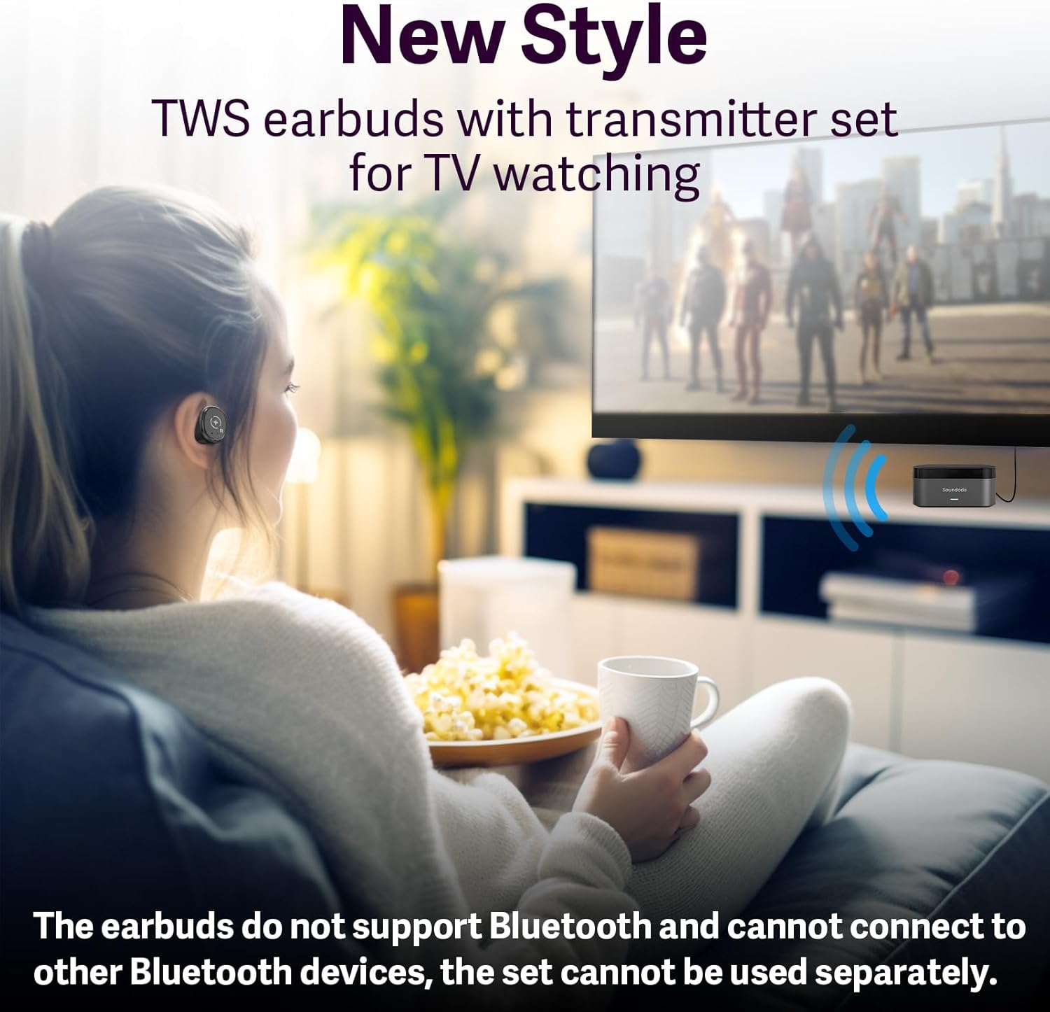 Wireless Headphones for Watching TV with Soundodo Transmitter Charging Dock, 2025 New TWS Ture Wireless Headphones Transmitter Set, Optic, 3.5Mm AUX, RCA, Plug and Play, 60Ft Long Range image number 5