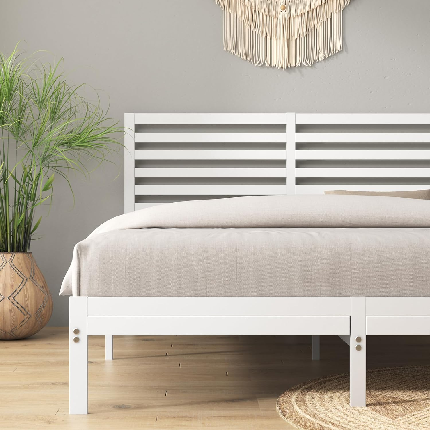 Zinus Kai White King Single Bed Frame Bamboo Wood and Metal Base image number 1