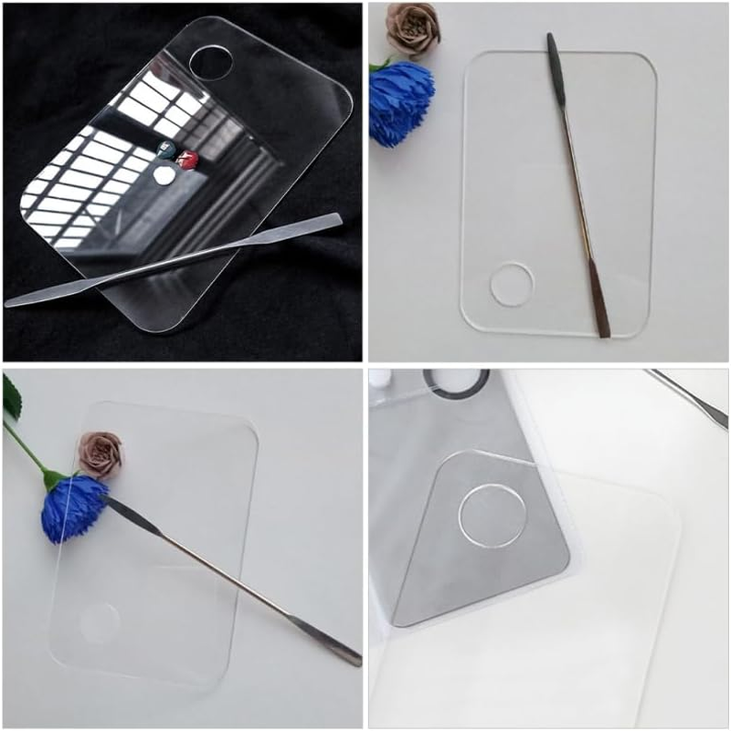 Healvian 4Pcs Makeup Mixing Palette with Spatula Portable Acrylic Makeup Foundation Eyeshadow Tray image number 4