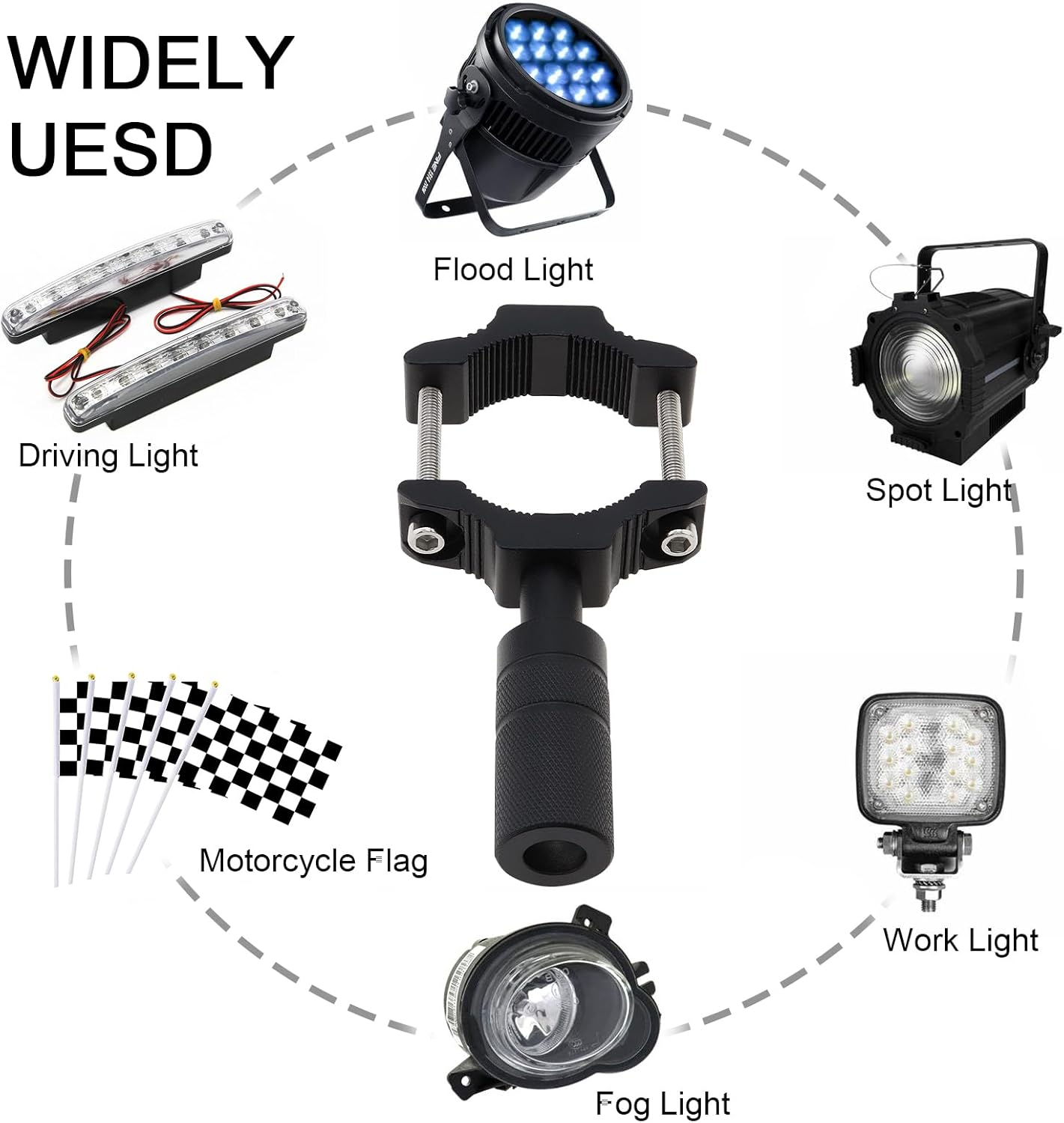 Windance Motorcycle Fork Light Mount Bracket for Scooter ATV UTV Installing Spotlights Running Lights, Foglight Spotlight Headlight Crash Bar Bumper Expansion Bracket (2, 25MM-52MM) image number 6