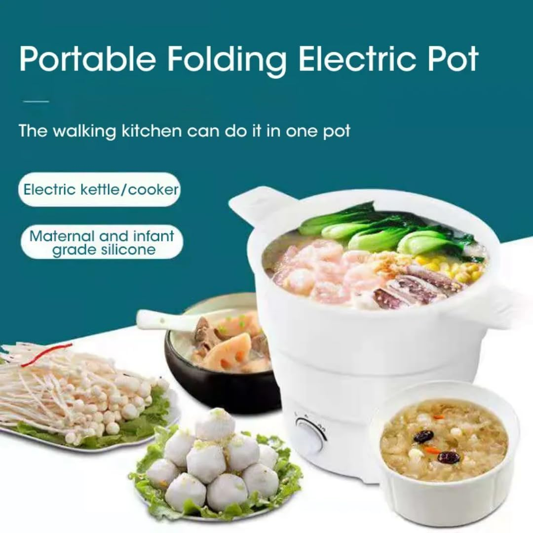 1.2L Folding Electric Cooker Food Grade Silicone Cooker Ware Foldable Electric Hot Pot Cooker, Collapsible Household Steamed Eggs Pan Soup Pots Portable Travel Global Use 220V image number 4