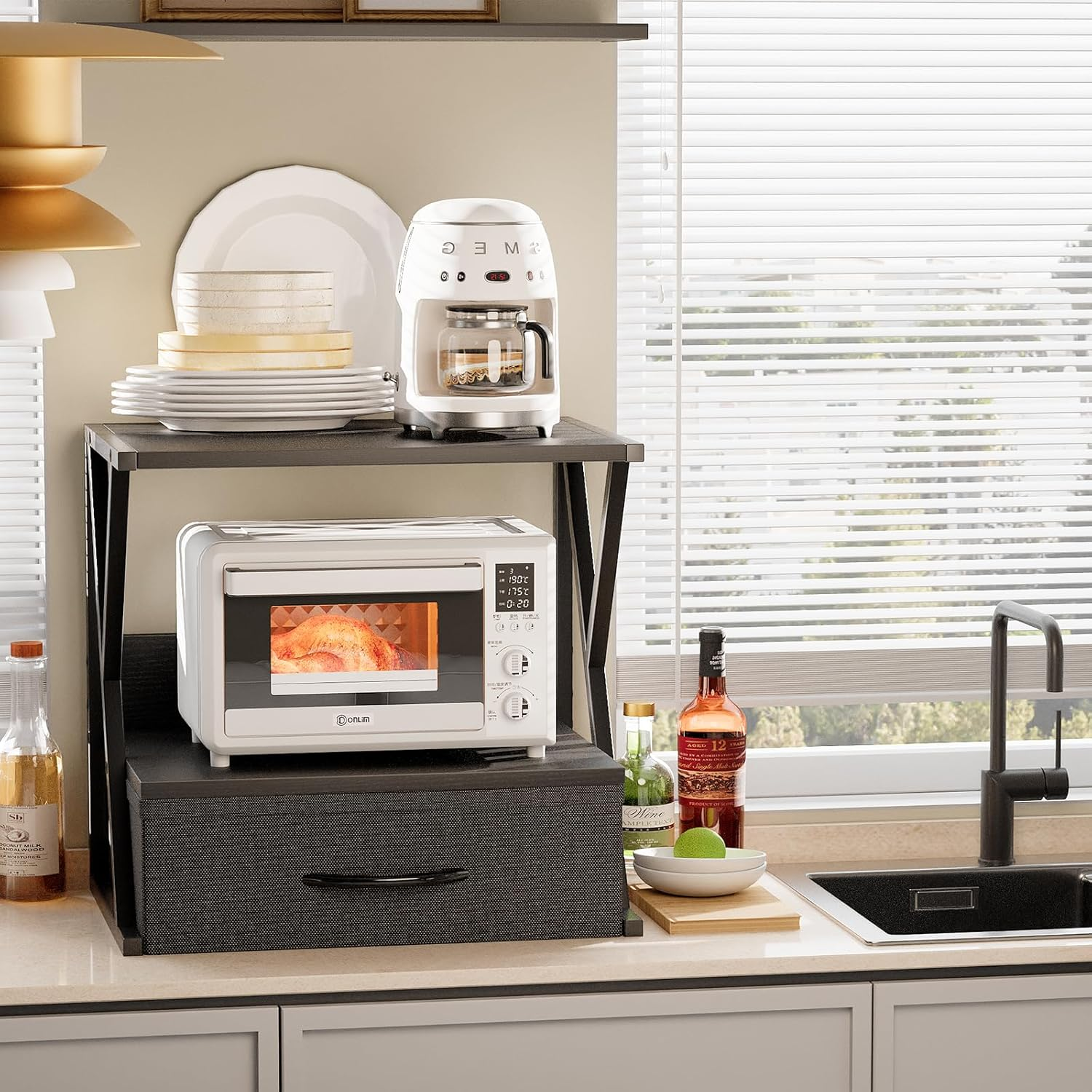 Aboxoo Printer Stand for Desk with Storage Drawer, 2 Tier Desktop or under Desk Shelf, Multi-Purpose Desk Organizer for Home Office, Fit Fax Machine/3D Printer/Scanner, Black image number 6