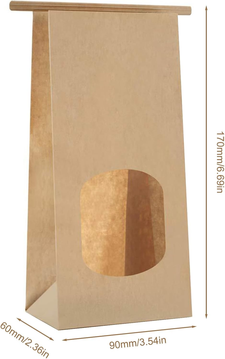 25 Pcs Kraft Paper Bakery Bags, 6.7X3.5X2.4In Food Storage Pouches with Transparent Window, Oil Proof, for Bread Loaf, Candies, Biscuits, Coffee Beans, Suitable for Parties Wedding image number 1