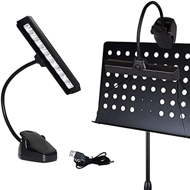 Music Stand Light, 9 Leds Clip on Reading Light - 2 Level Brightness Settings, Powered by Batteries or USB, Perfect for Piano, Reading, Music Performance, Sewing, Bedside Table, Office Desk