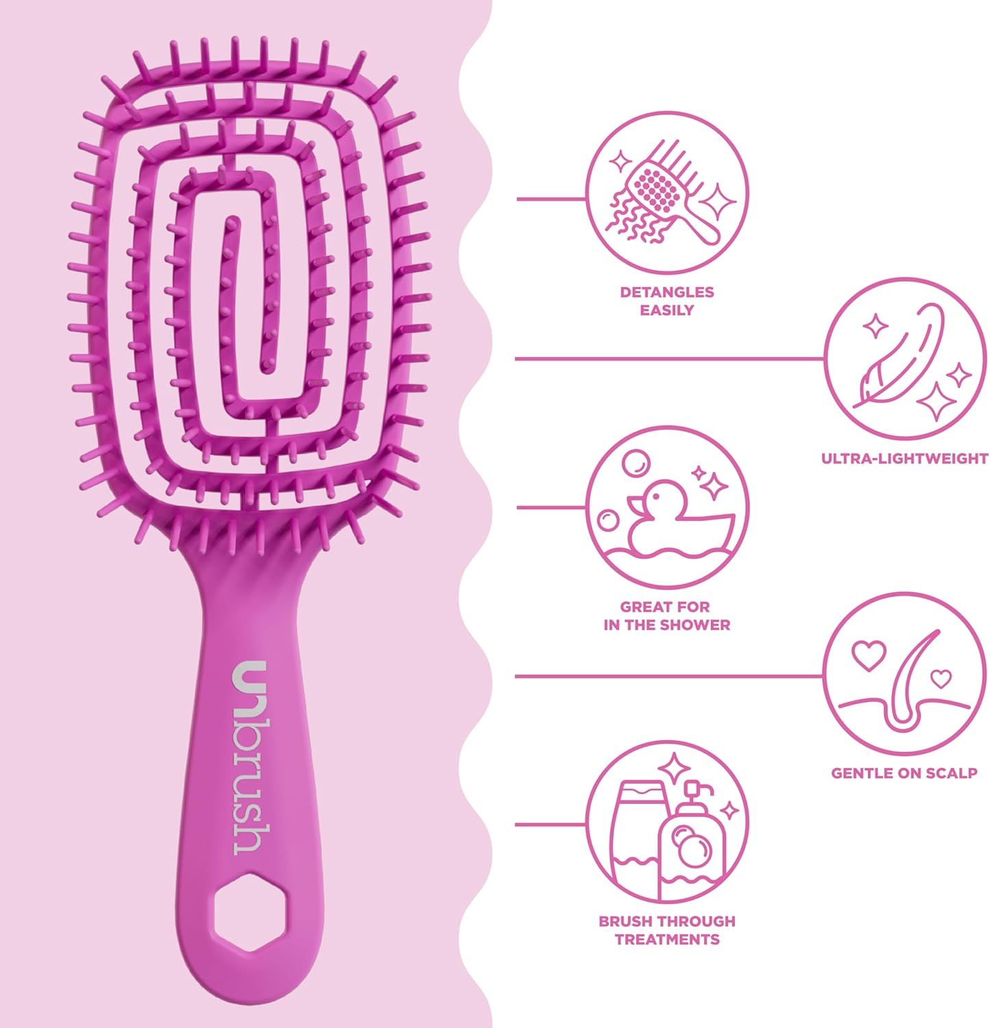 FHI Heat Unbrush Flex Detangling Hair Brush - Pink - Pink image number 3