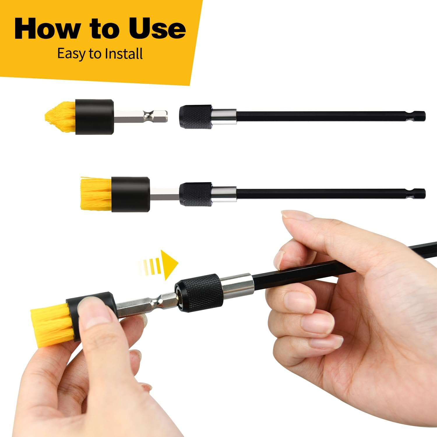 Mini Drill Brush Attachment Set, Includes 2 Tapered Brushes & 2 Flat Brushes, 1 Extension Rod, Small Corner Brush for Detailing Deep Cleaning(5Pcs) image number 1