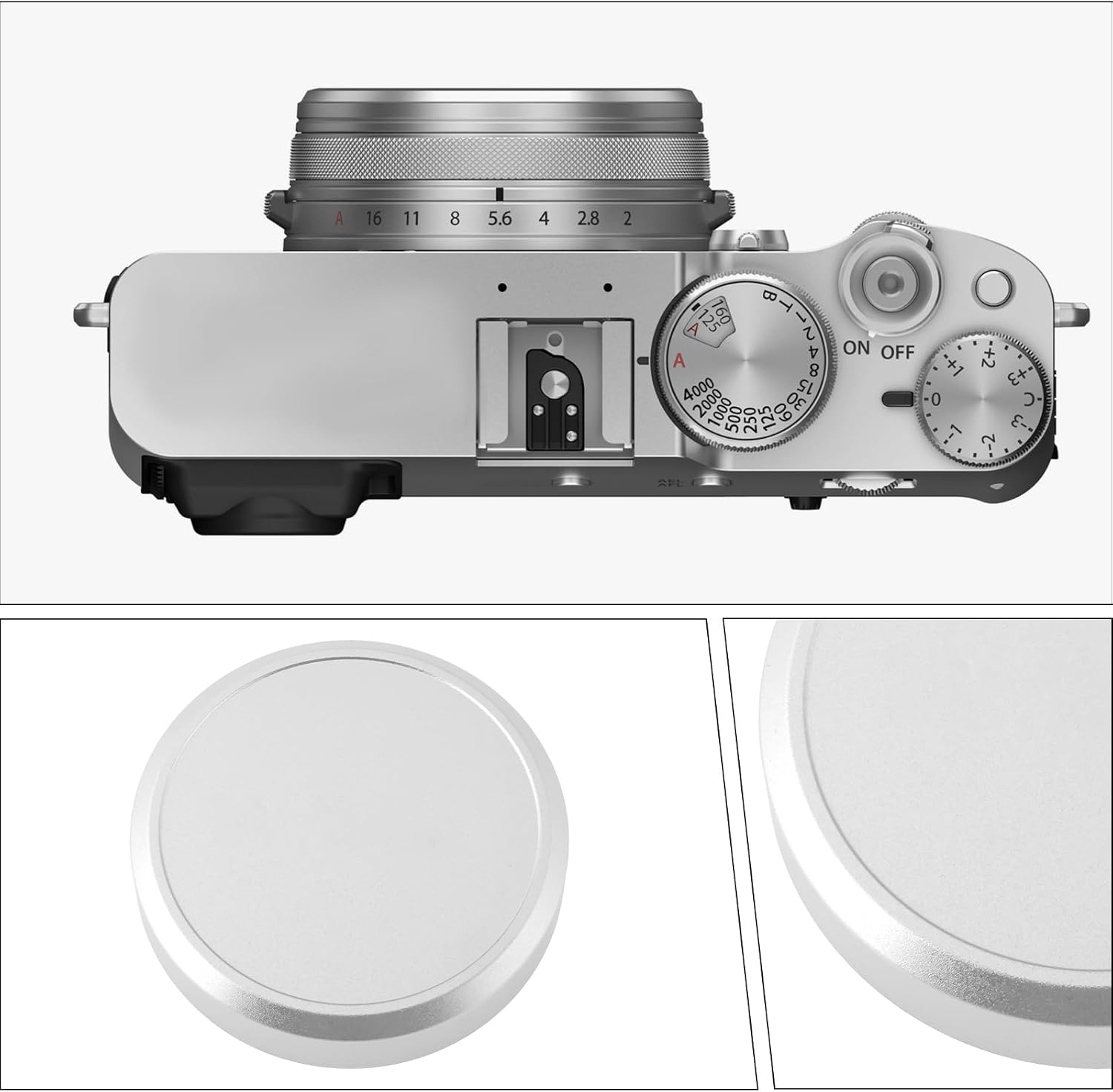 OTOTEC 1Pc Camera Metal Lens Cap Aluminum Alloy Snap on Lens Cover Compatible with Fujifilm X100VI X100V Compatible with Haoge LH-X54W Silver image number 4