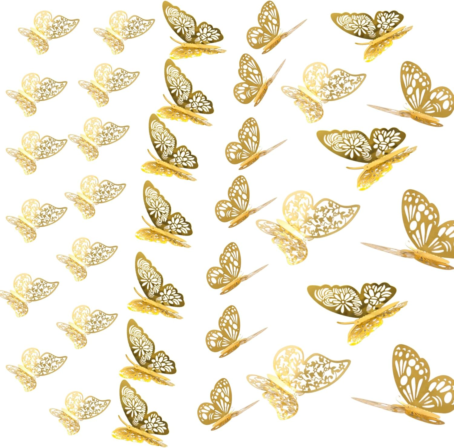 72PCS 3D Butterfly Wall Decorative Stickers 3 Sizes 3 Styles Butterfly Party Decorations Removable Birthday Decorations DIY Gifts Suitable for Girls Bedroom Living Room Study Bathroom (Gold)