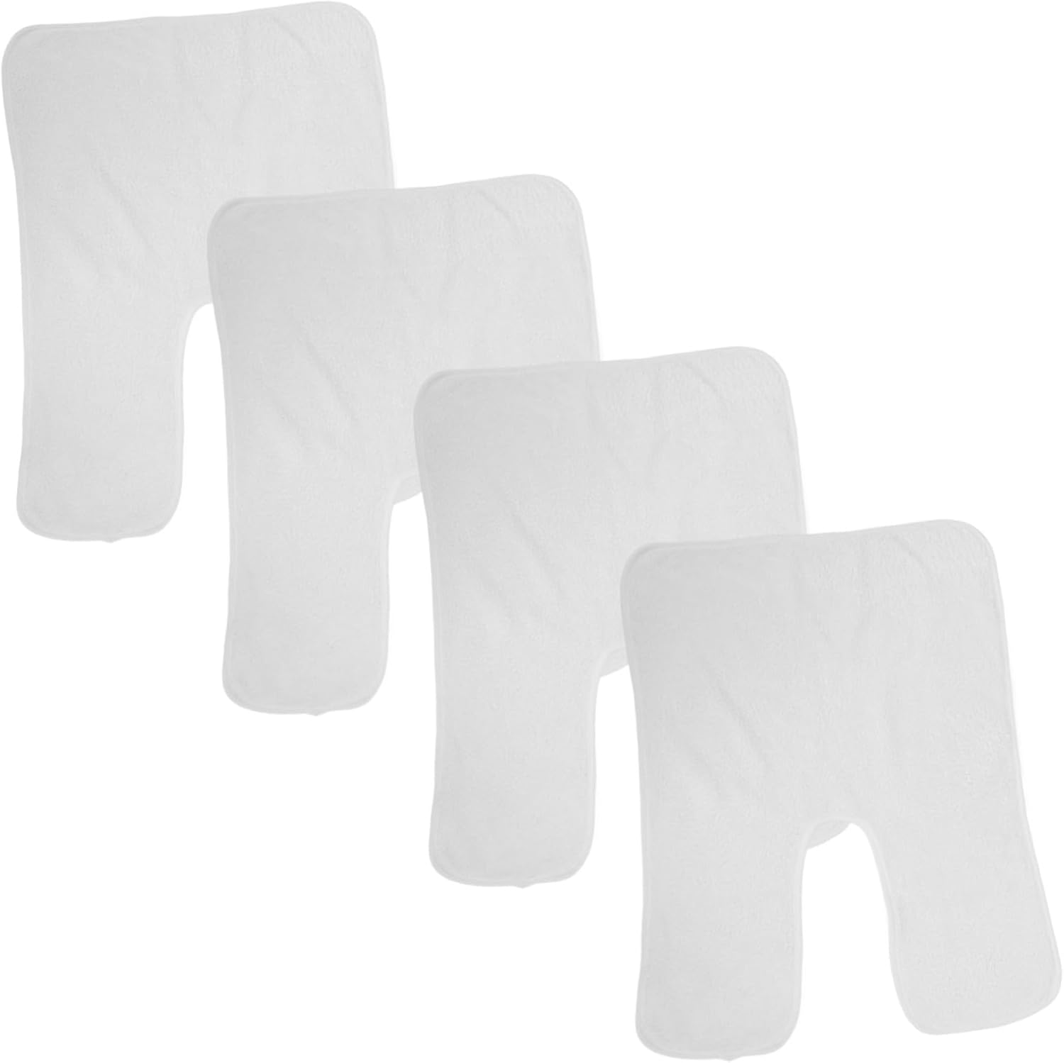 NIYANGLE 4Pcs Coral Fleece Facial Towels with Unique Split Design for Estheticians Salon and Barber Tools Soft Breathable Multipurpose U-Shaped Towels for Skincare and Massage White