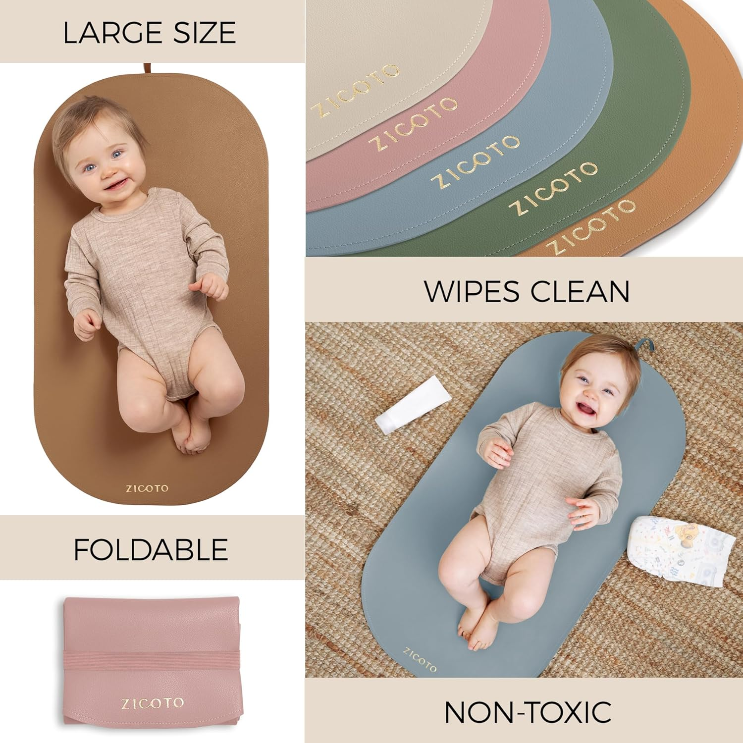 Stylish Vegan Leather Changing Pad for Your Baby - Soft and Easy to Wipe Clean Changing Mat for On-The-Go or at Home Use - Lightweight and Foldable Mat That Perfectly Fits into Any Diaper Bag - Beige image number 7